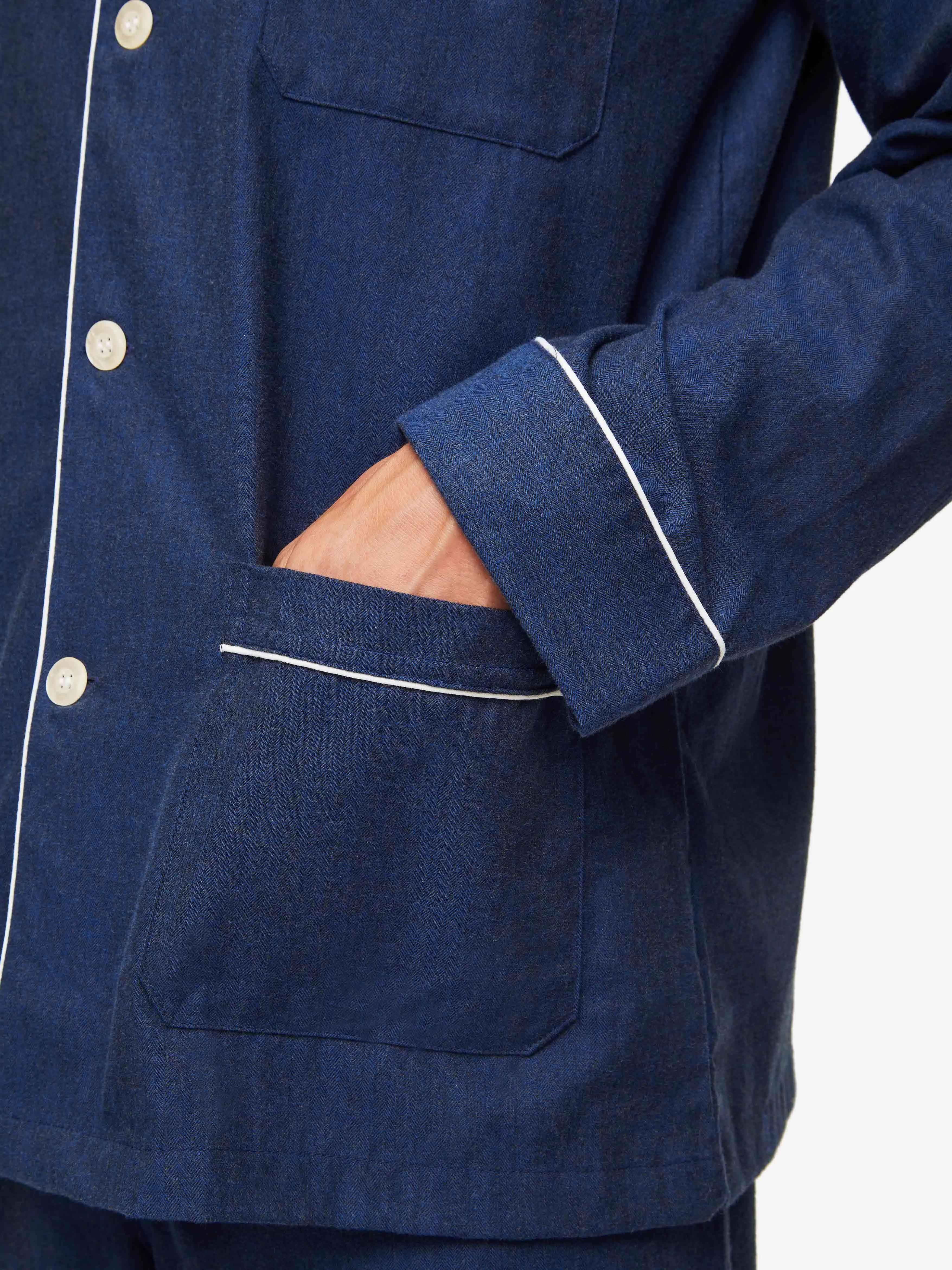 Men's Classic Fit Pajamas Balmoral 3 Brushed Cotton Navy sold by Derek Rose