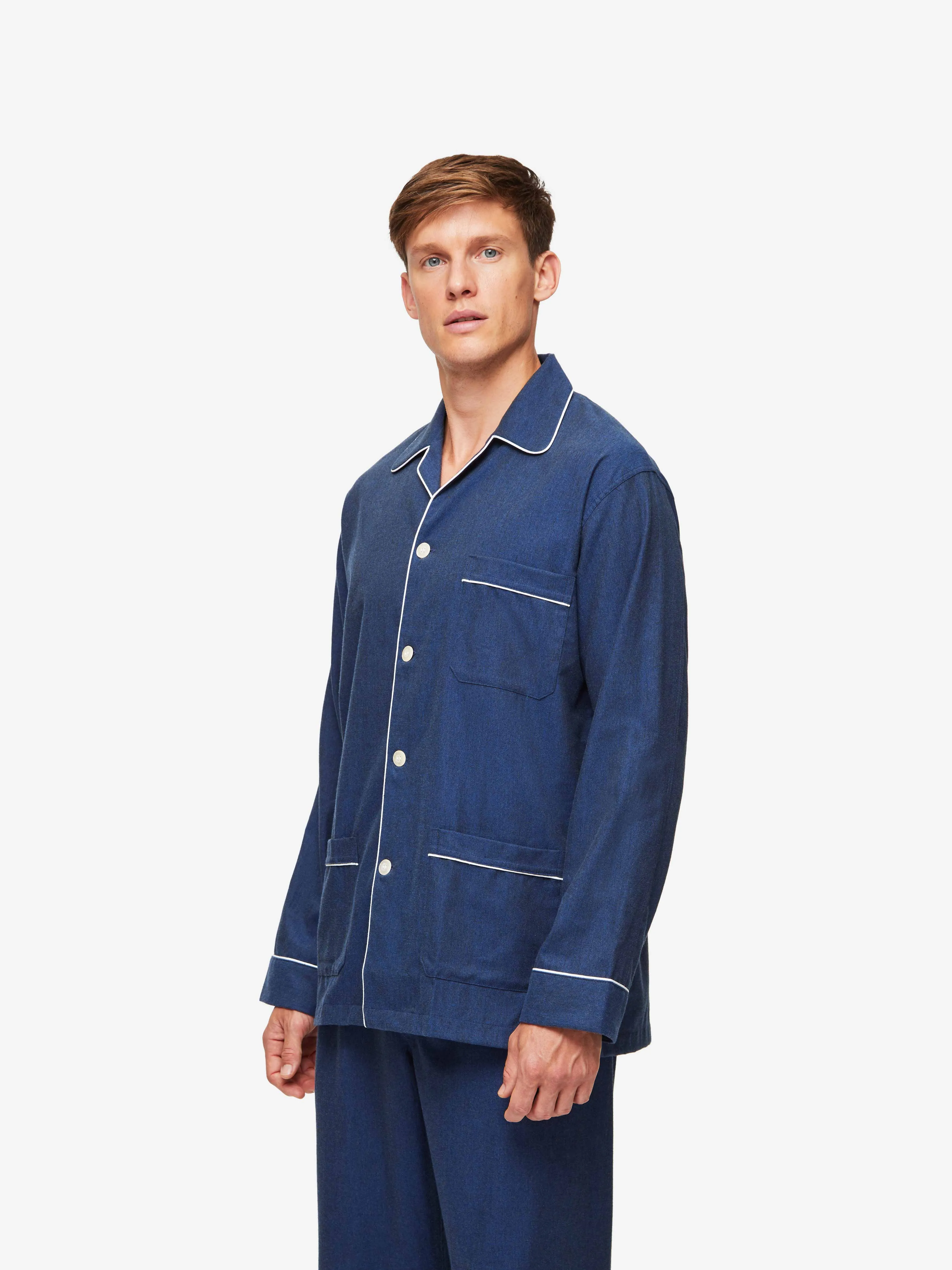 Men's Classic Fit Pajamas Balmoral 3 Brushed Cotton Navy sold by Derek Rose product image thumbnail 3