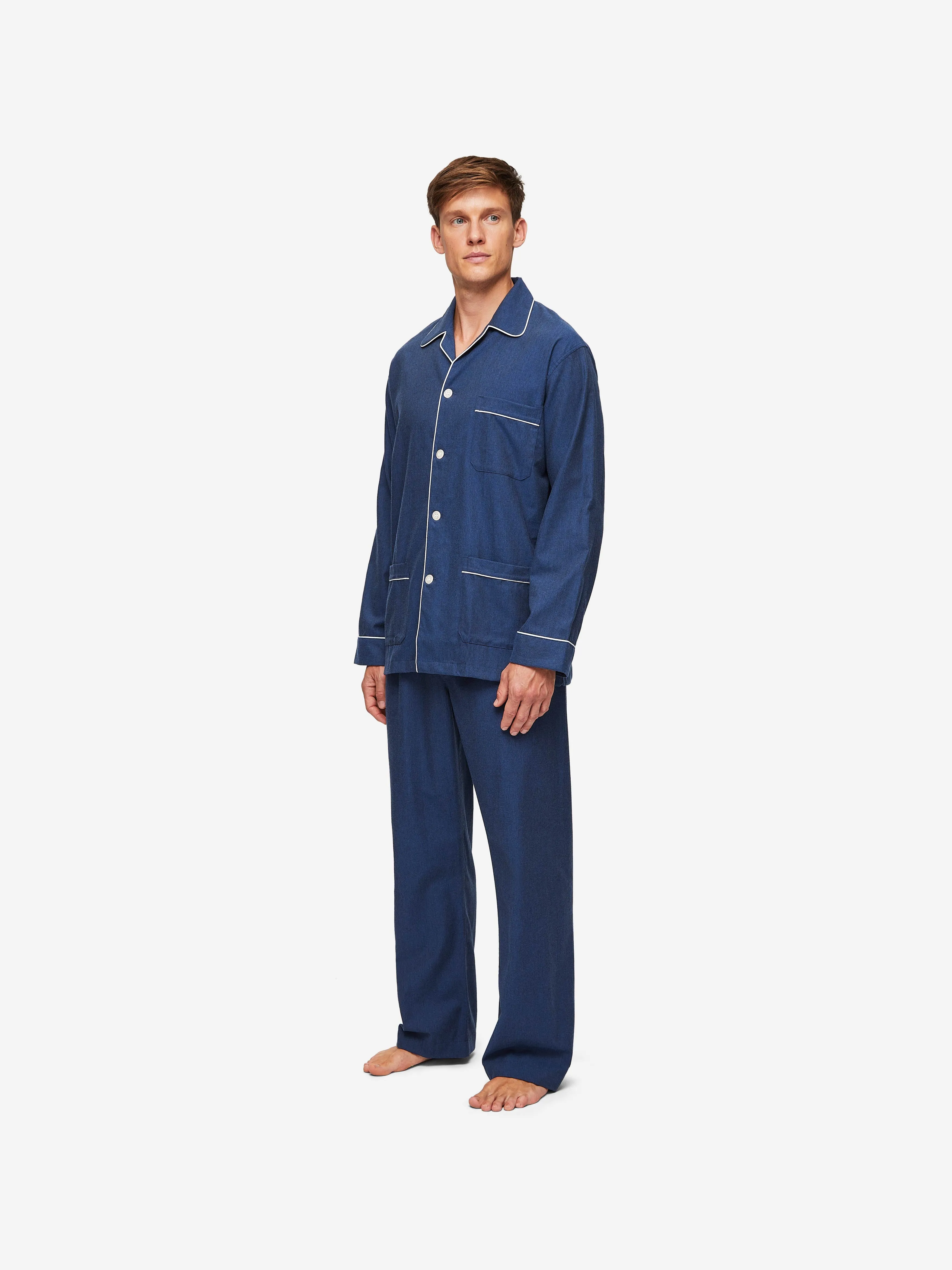 Men's Classic Fit Pajamas Balmoral 3 Brushed Cotton Navy sold by Derek Rose product image thumbnail 4