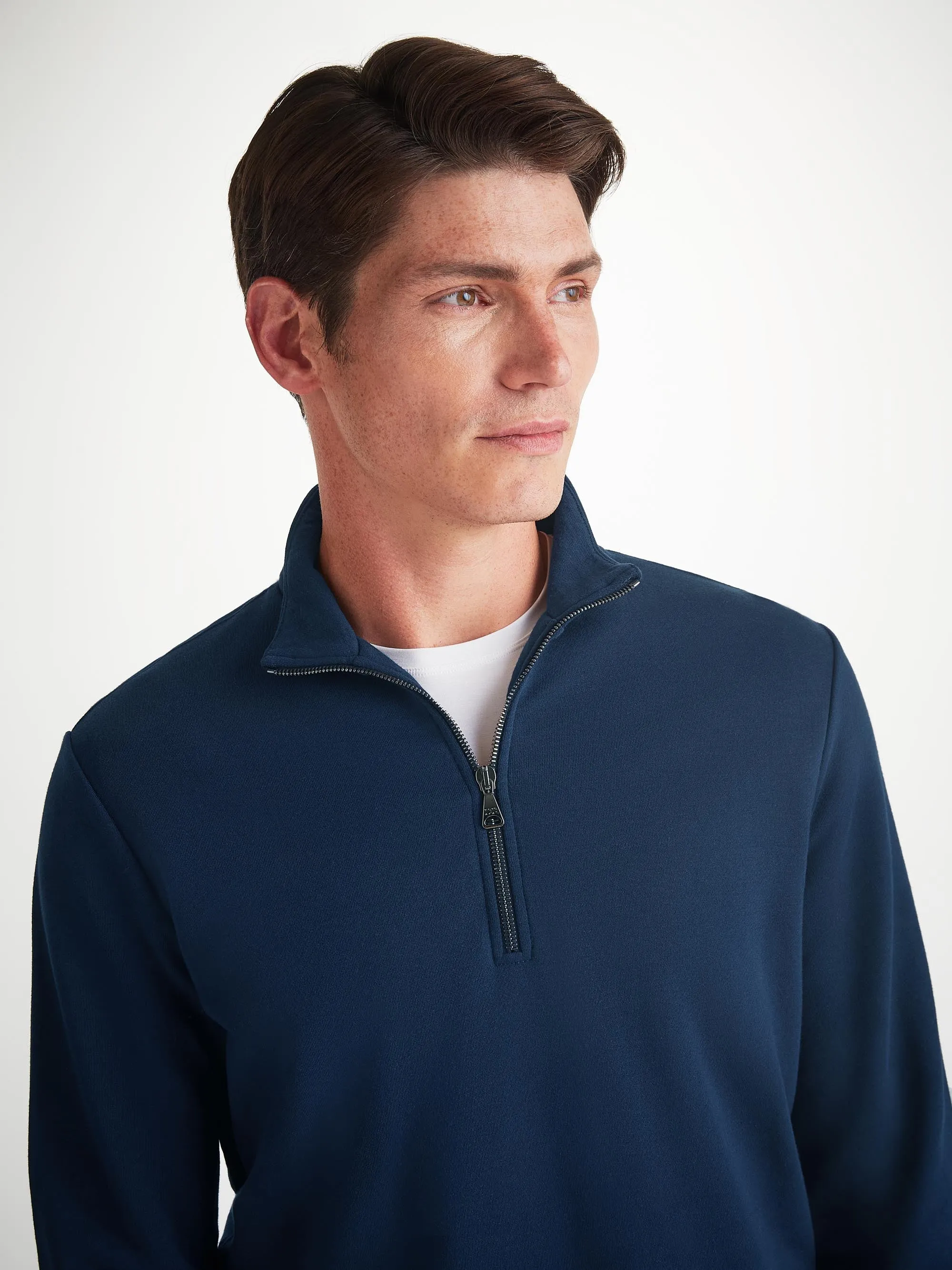 Men's Half-Zip Pullover Quinn Cotton Modal Navy sold by Derek Rose product image thumbnail 5