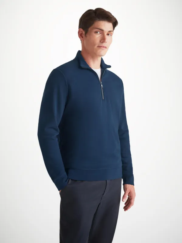 Men's Half-Zip Pullover Quinn Cotton Modal Navy sold by Derek Rose