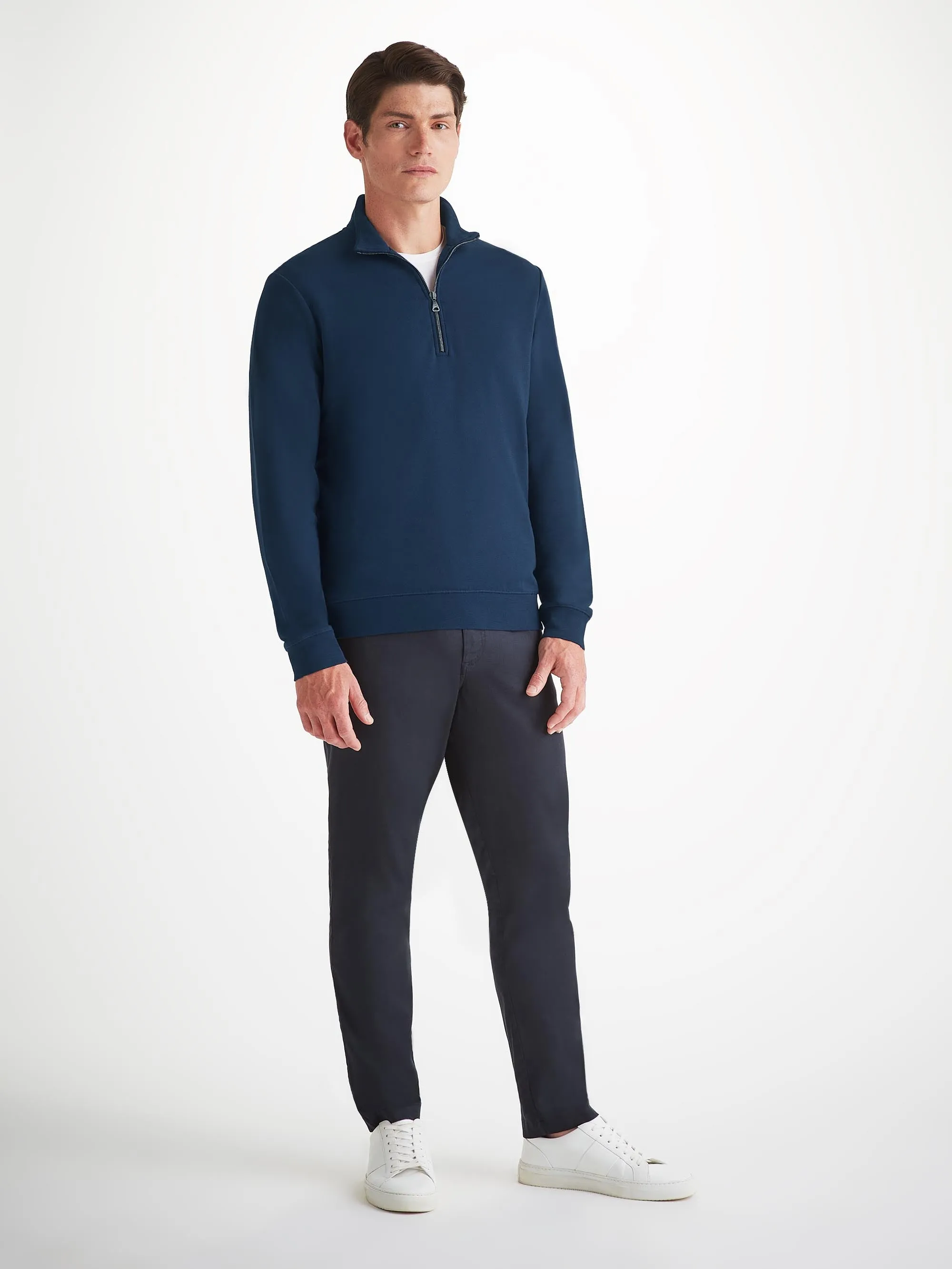 Men's Half-Zip Pullover Quinn Cotton Modal Navy sold by Derek Rose product image thumbnail 3