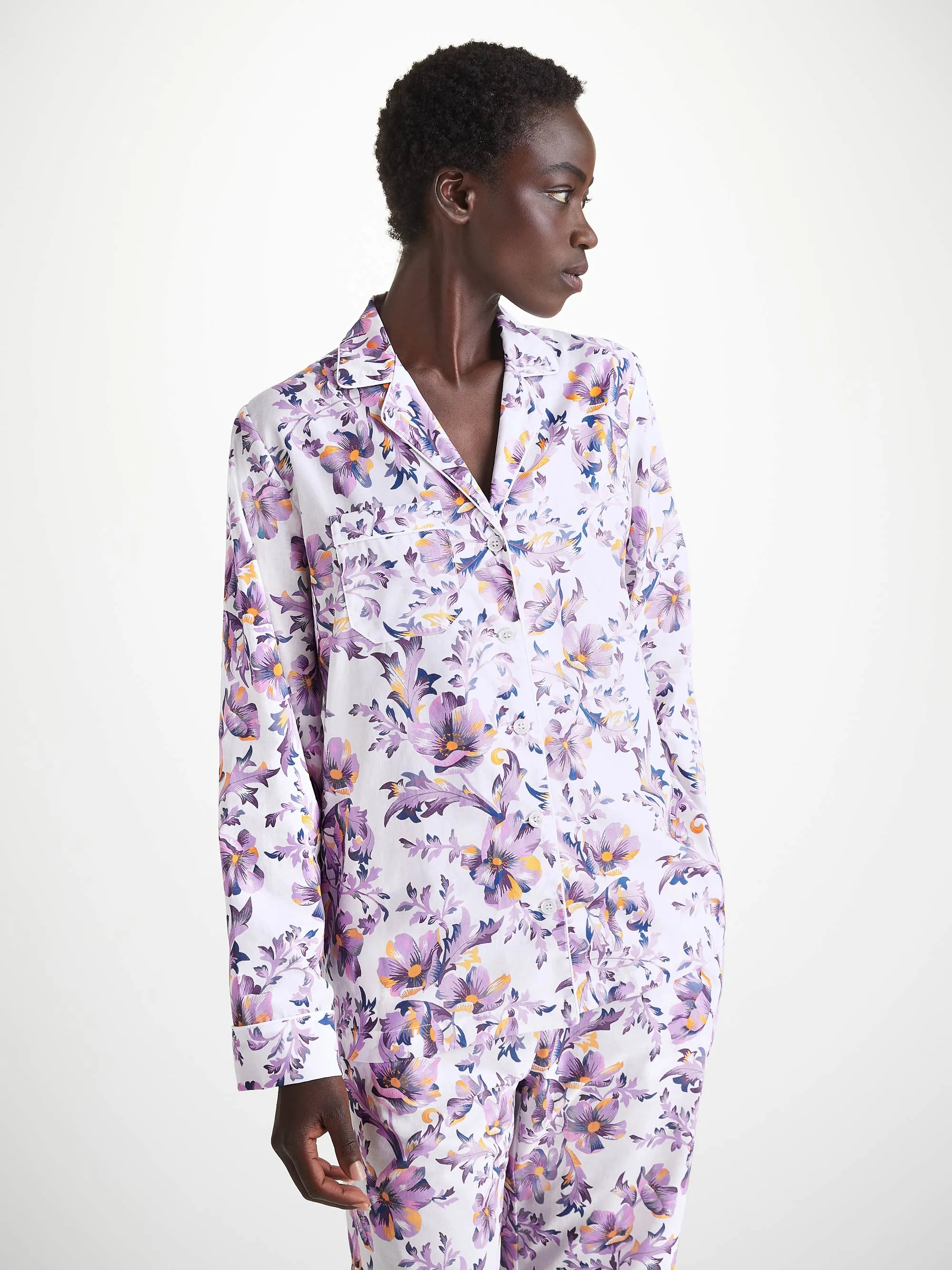 Women's Pajamas Cotton Batiste White Wildflower Print sold by Derek Rose product image thumbnail 3