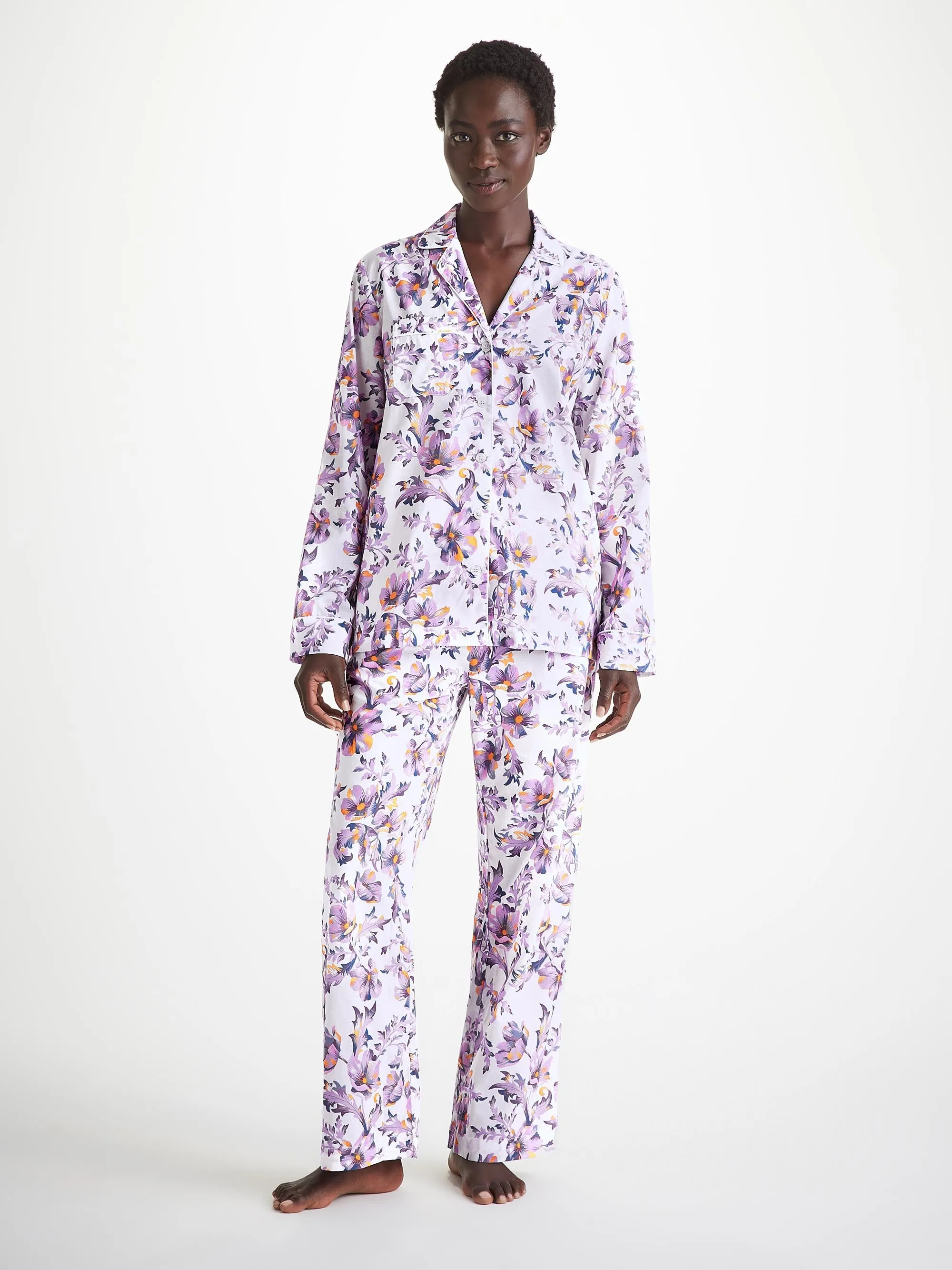 Women's Pajamas Cotton Batiste White Wildflower Print sold by Derek Rose