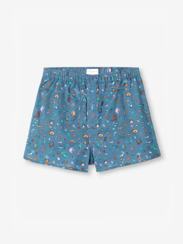 Men's Modern Fit Boxers Cotton Batiste Blue Sea Friends Print sold by Derek Rose