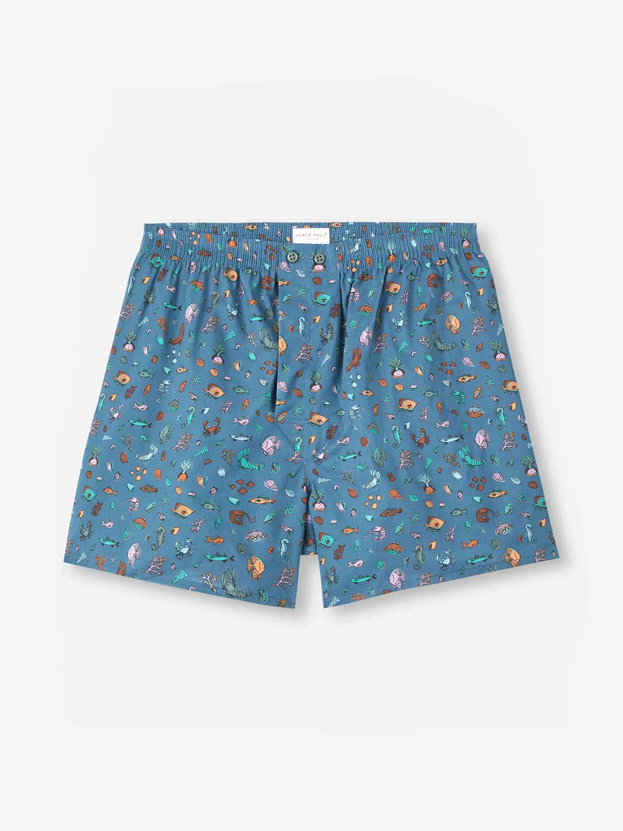 Men's Classic Fit Boxers Cotton Batiste Blue Sea Friends Print sold by Derek Rose