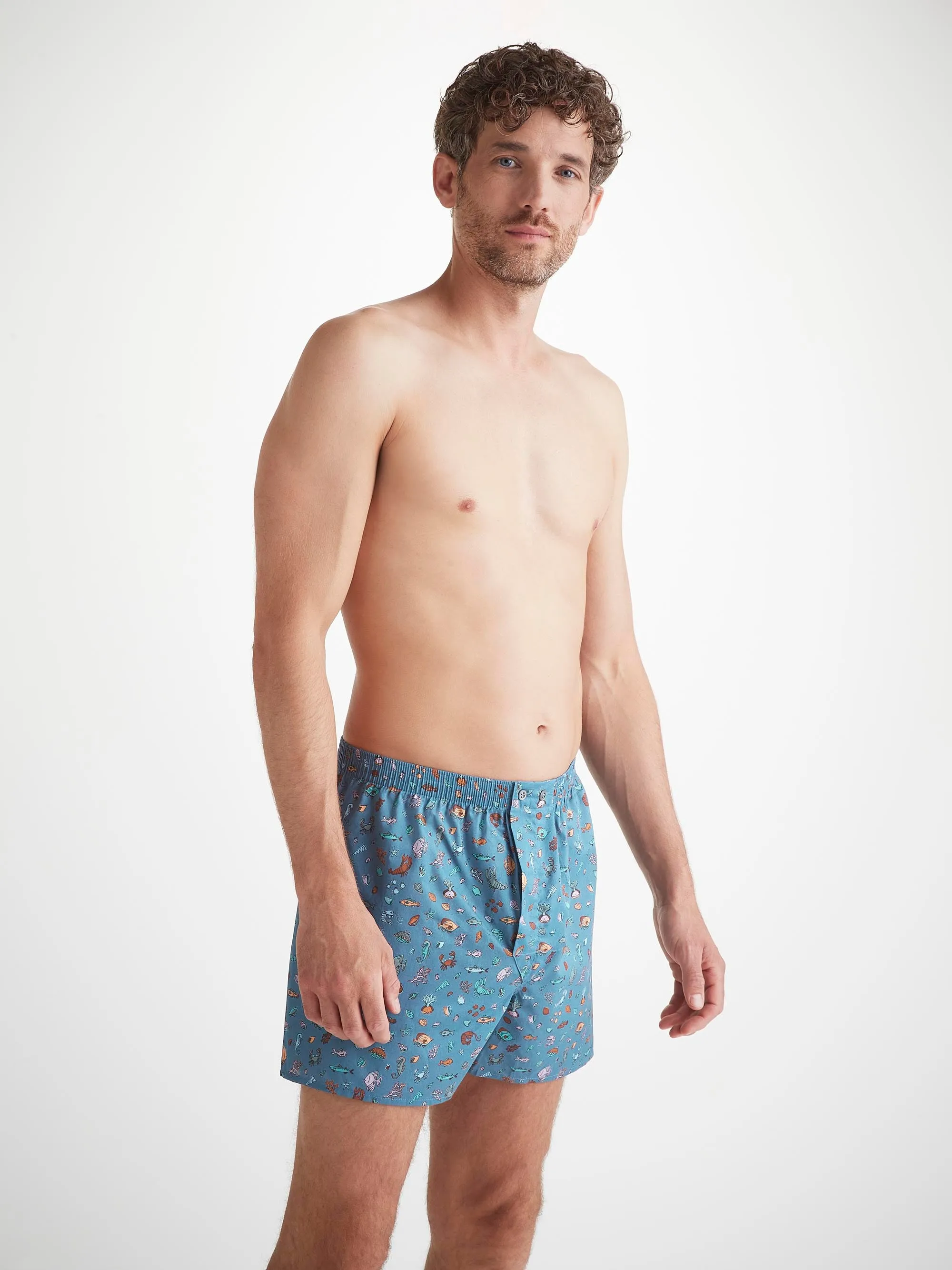 Men's Classic Fit Boxers Cotton Batiste Blue Sea Friends Print sold by Derek Rose product image thumbnail 2