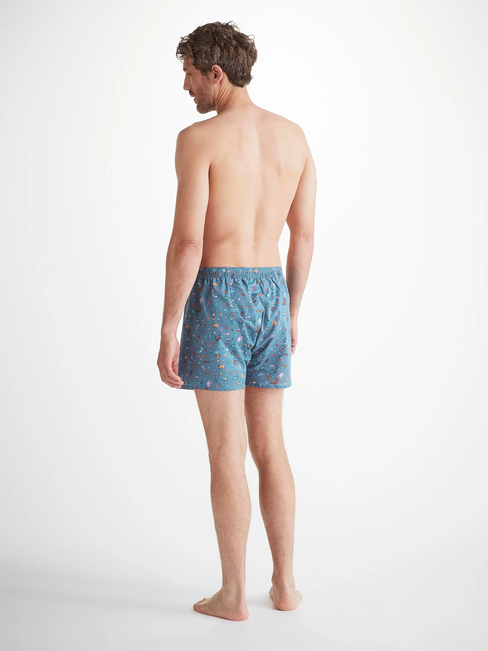 Men's Classic Fit Boxers Cotton Batiste Blue Sea Friends Print sold by Derek Rose product image thumbnail 4