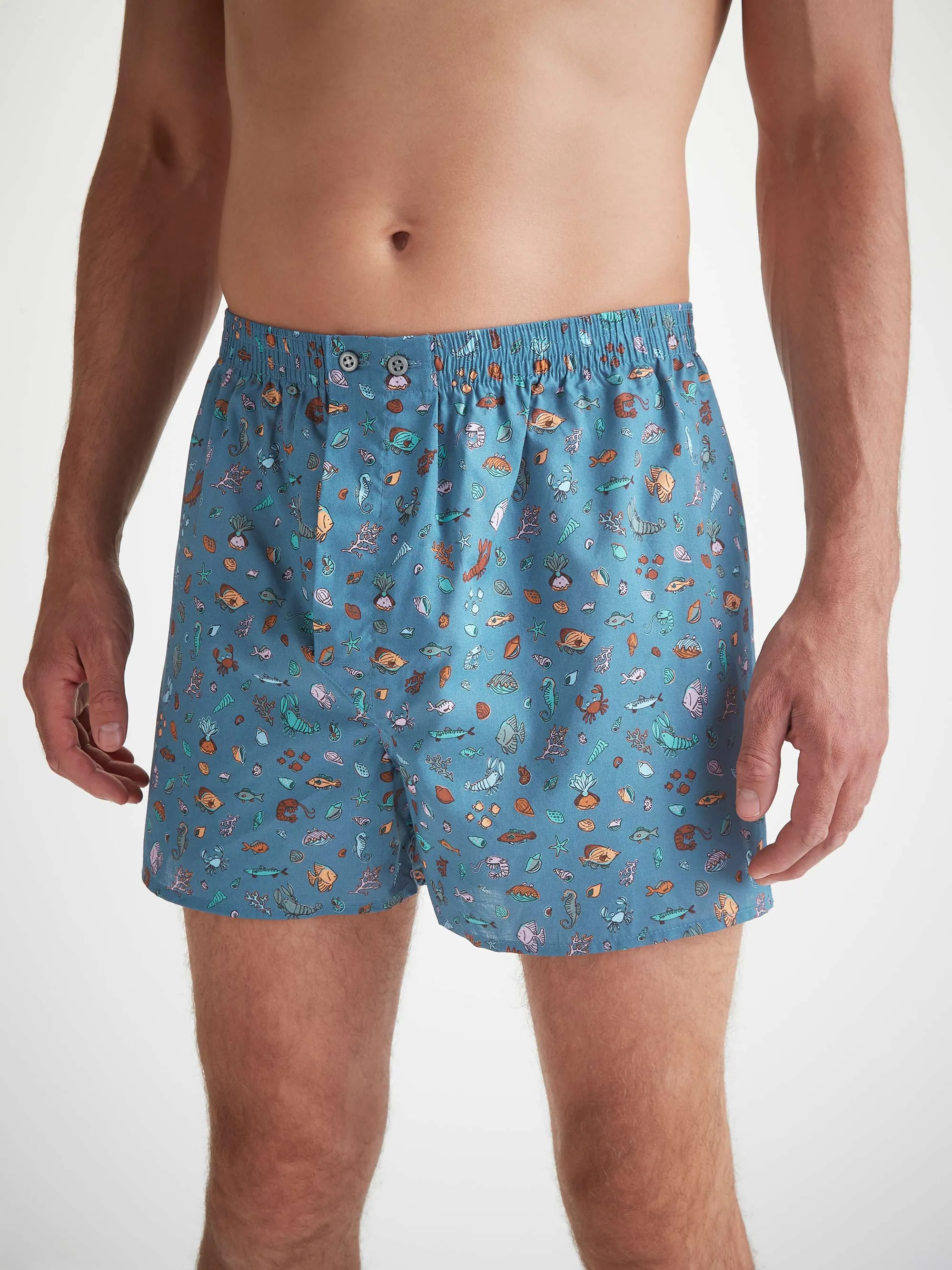 Men's Classic Fit Boxers Cotton Batiste Blue Sea Friends Print sold by Derek Rose product image thumbnail 3