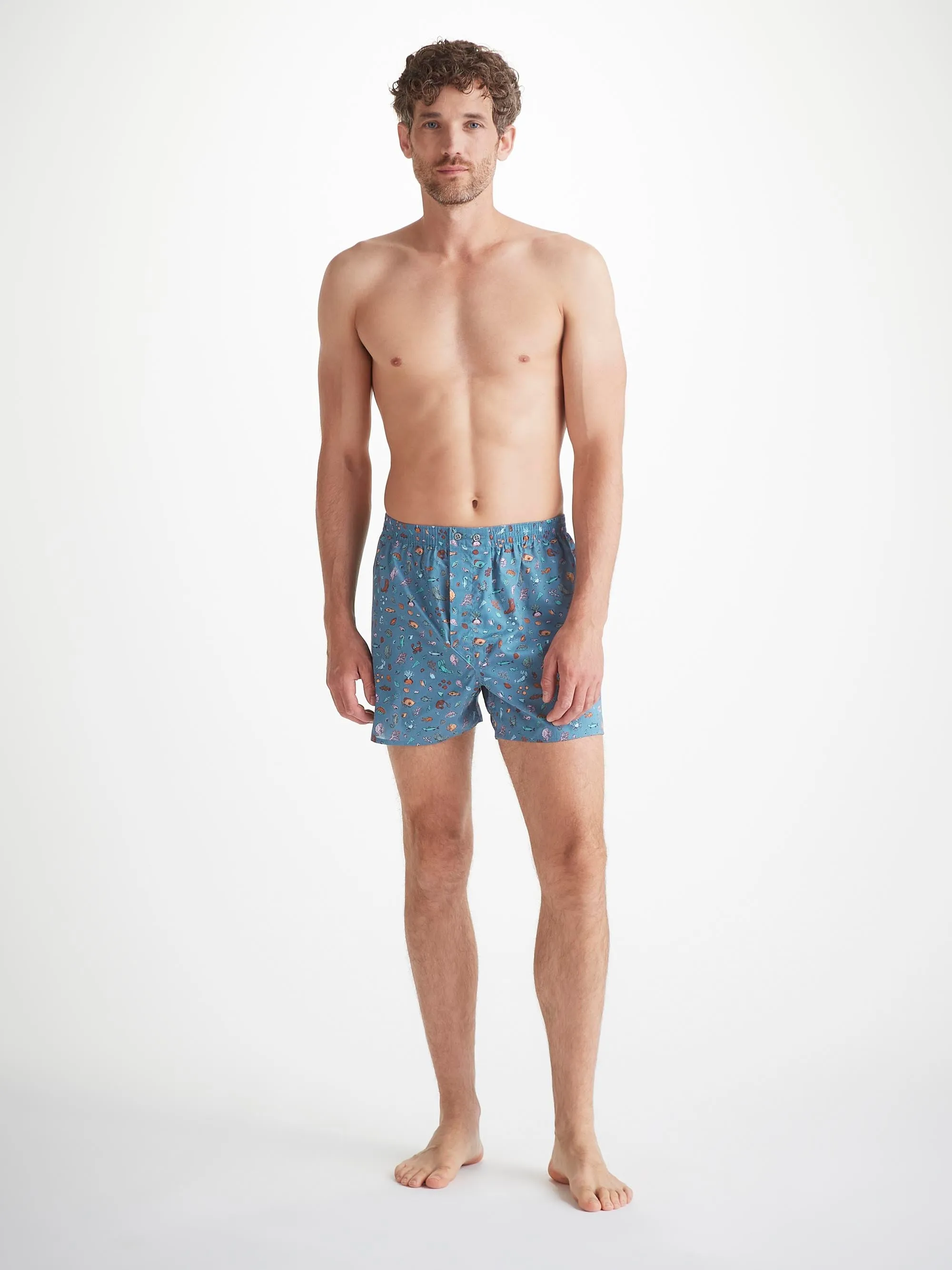 Men's Classic Fit Boxers Cotton Batiste Blue Sea Friends Print sold by Derek Rose product image thumbnail 5