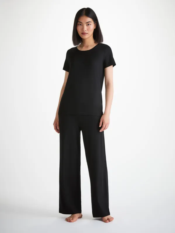 Women's T-Shirt and Lounge Trousers Black Set sold by Derek Rose