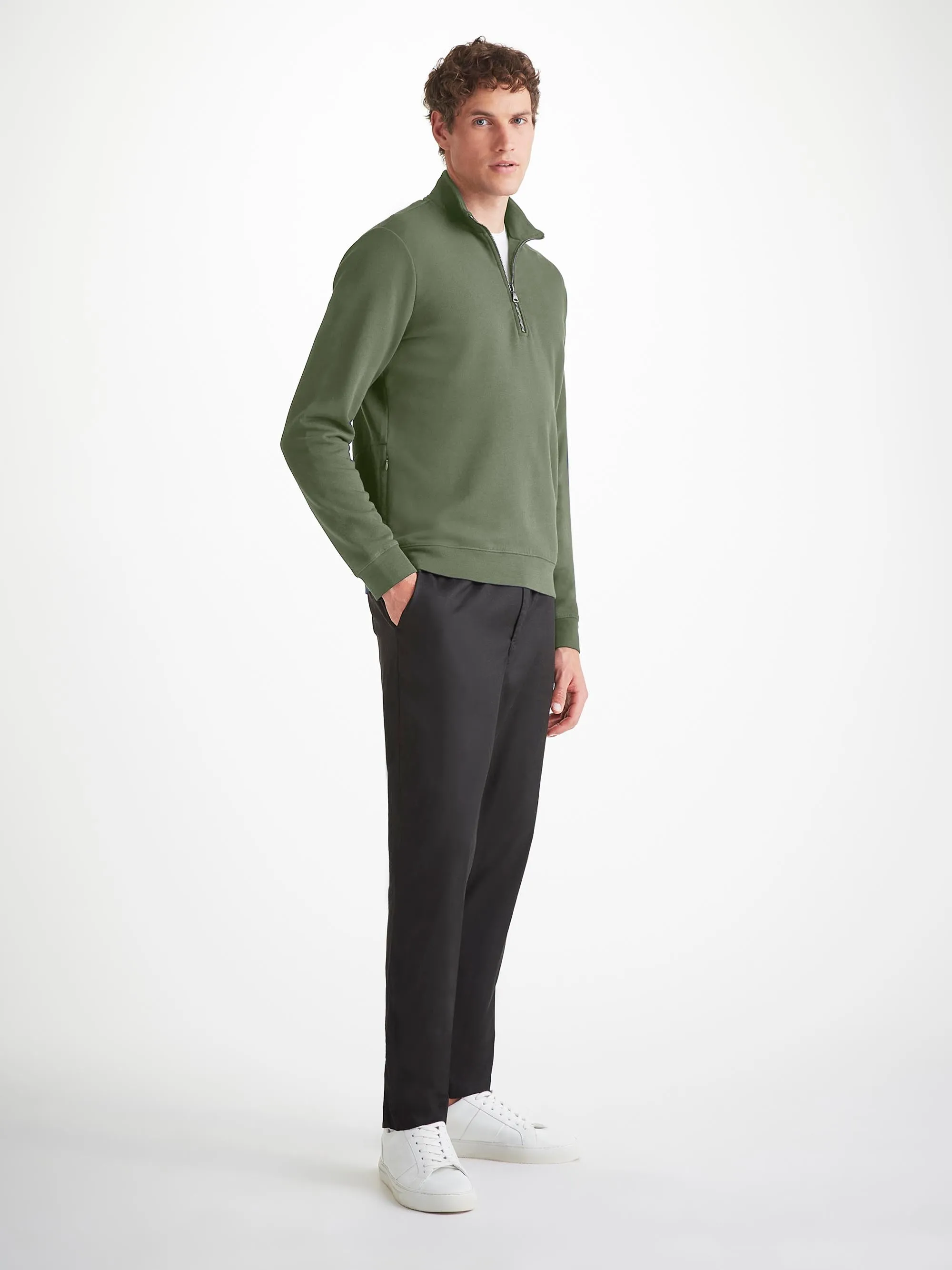 Men's Half-Zip Pullover Quinn Cotton Modal Soft Green sold by Derek Rose product image thumbnail 3