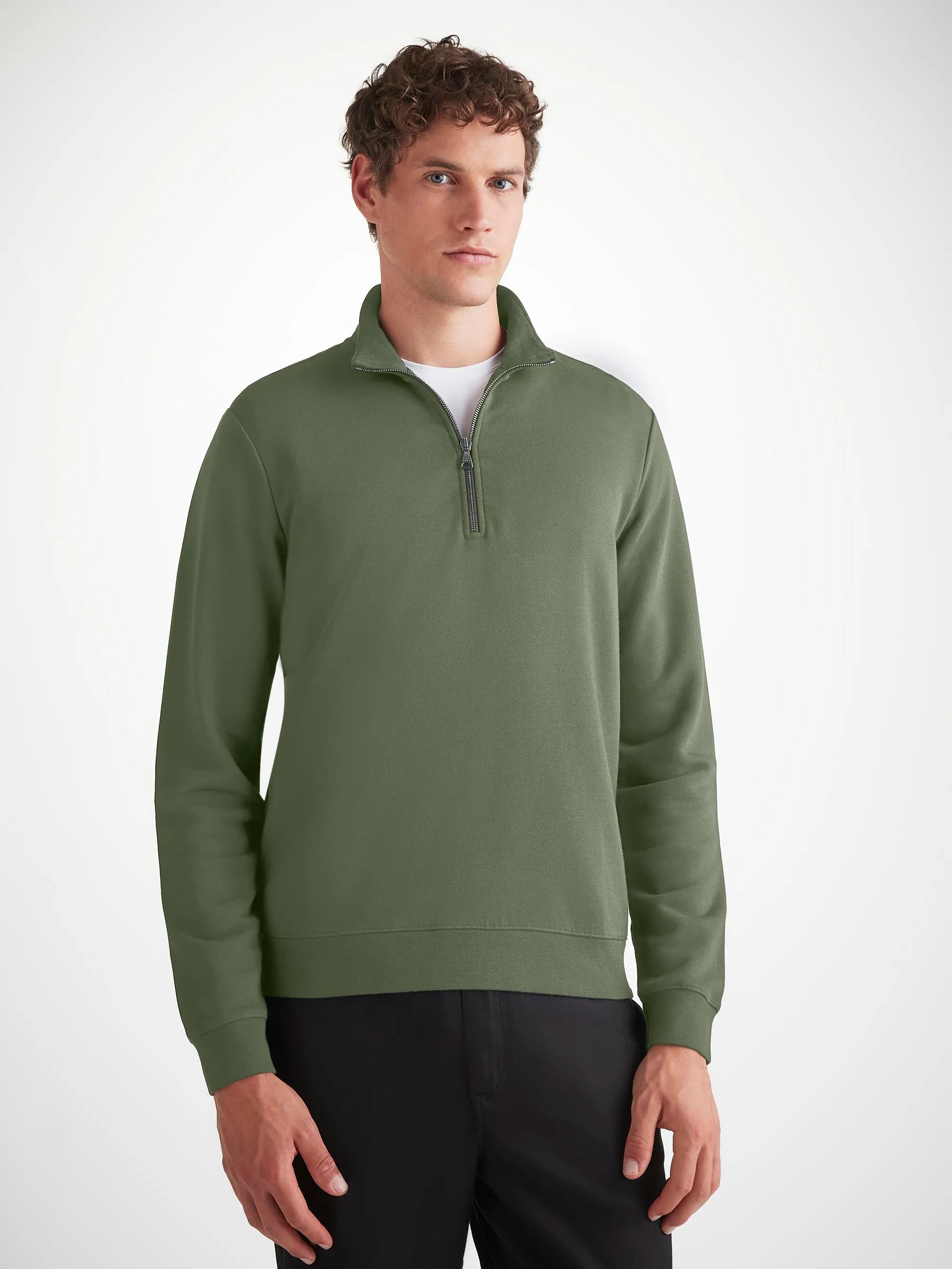Men's Half-Zip Pullover Quinn Cotton Modal Soft Green sold by Derek Rose