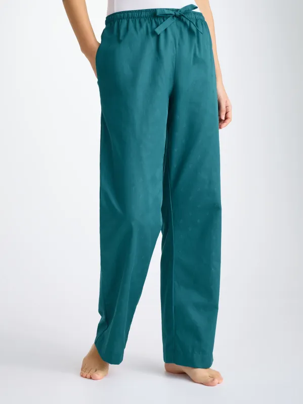 Women's Lounge Pants Cotton Jacquard Jungle Green Paisley Motif sold by Derek Rose