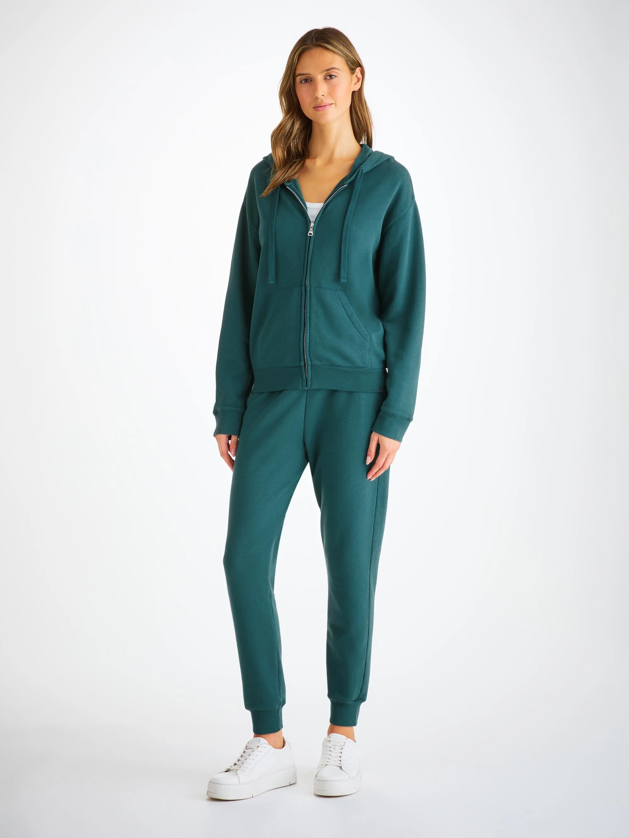 Women's Zip Up Hoodie Quinn Cotton Modal Pine Green sold by Derek Rose product image thumbnail 3