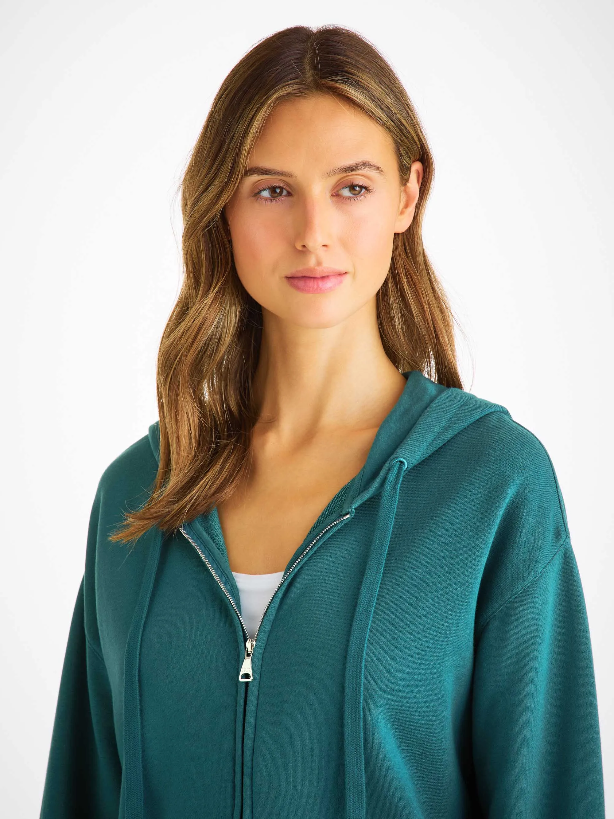 Women's Zip Up Hoodie Quinn Cotton Modal Pine Green sold by Derek Rose product image thumbnail 5