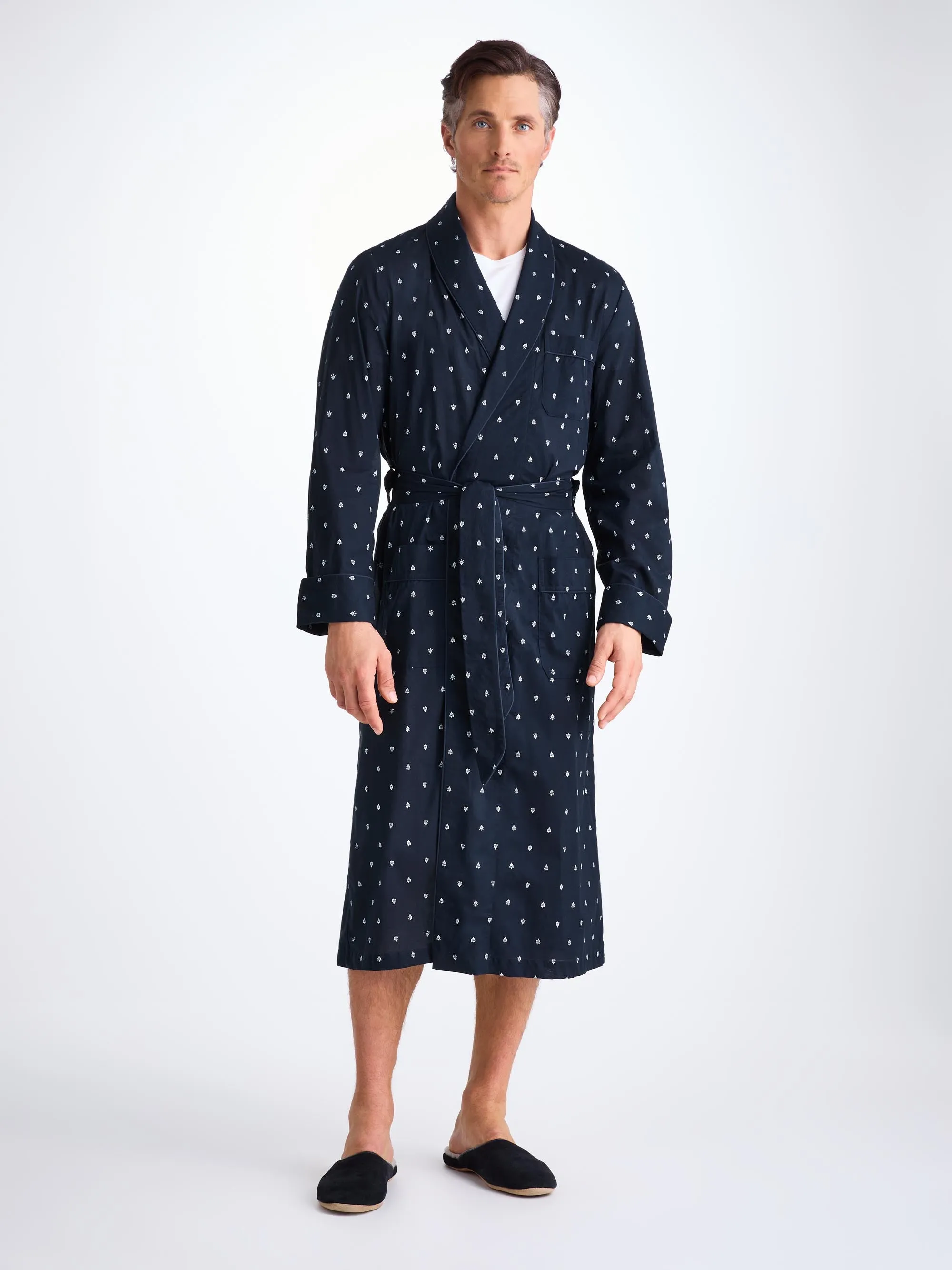 Men's Robe Cotton Batiste Navy Paisley Motif sold by Derek Rose