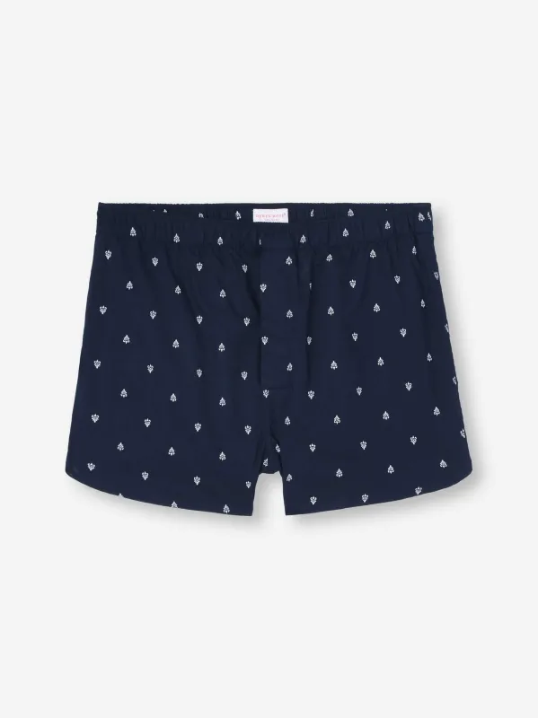 Men's Modern Fit Boxers Cotton Batiste Navy Paisley Motif sold by Derek Rose
