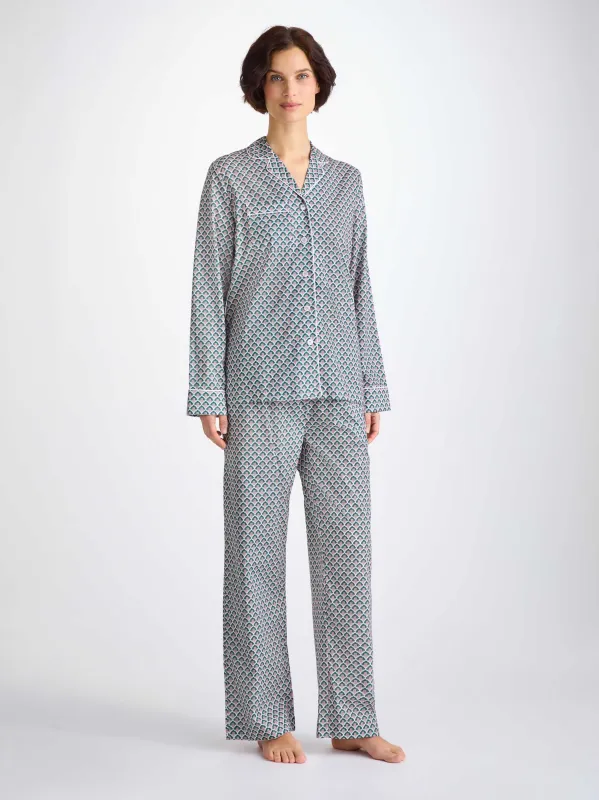 Women's Pajamas Cotton Batiste Jungle Green Scalloped Leaf Print sold by Derek Rose