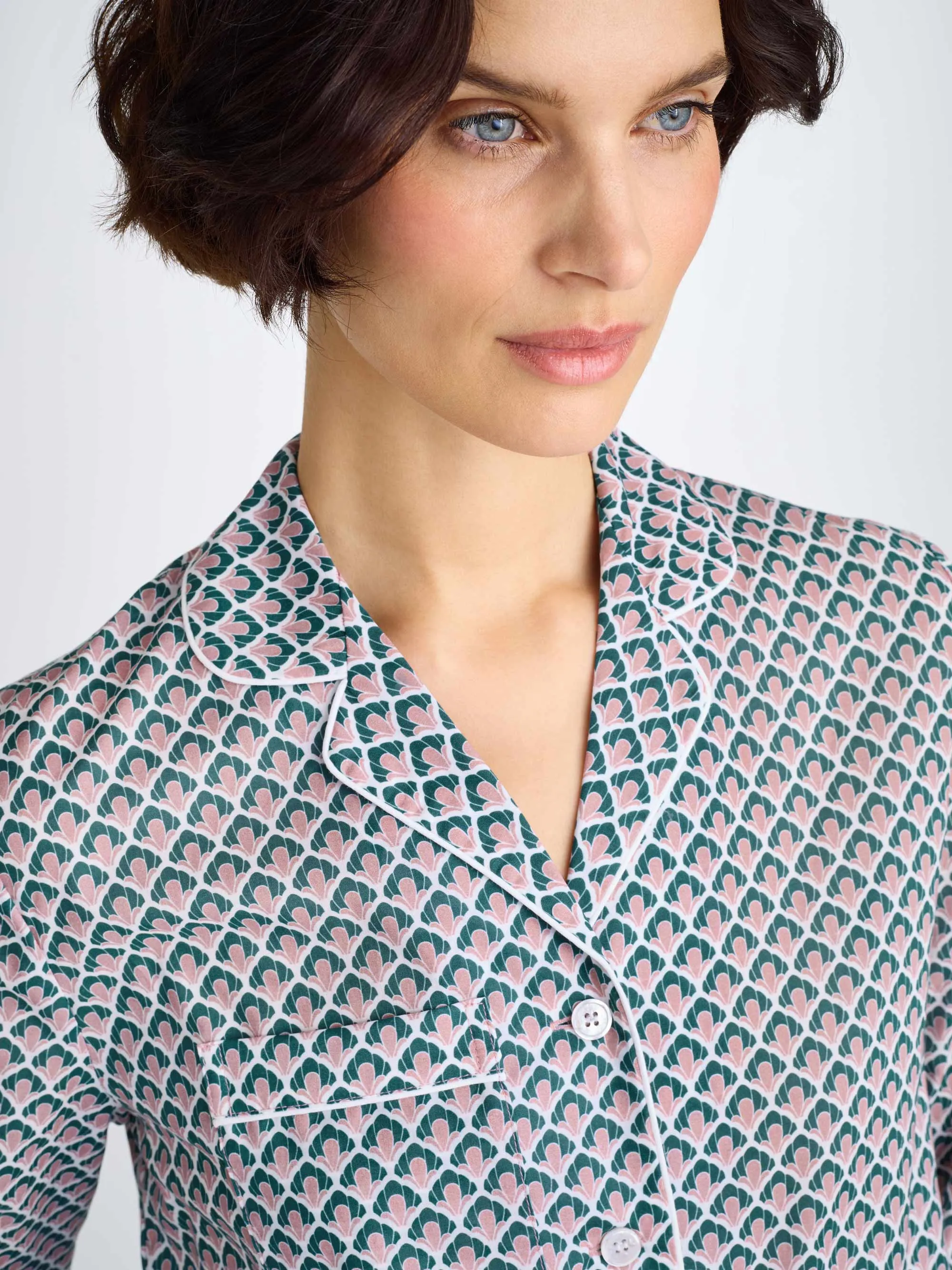 Women's Pajamas Cotton Batiste Jungle Green Scalloped Leaf Print sold by Derek Rose product image thumbnail 5