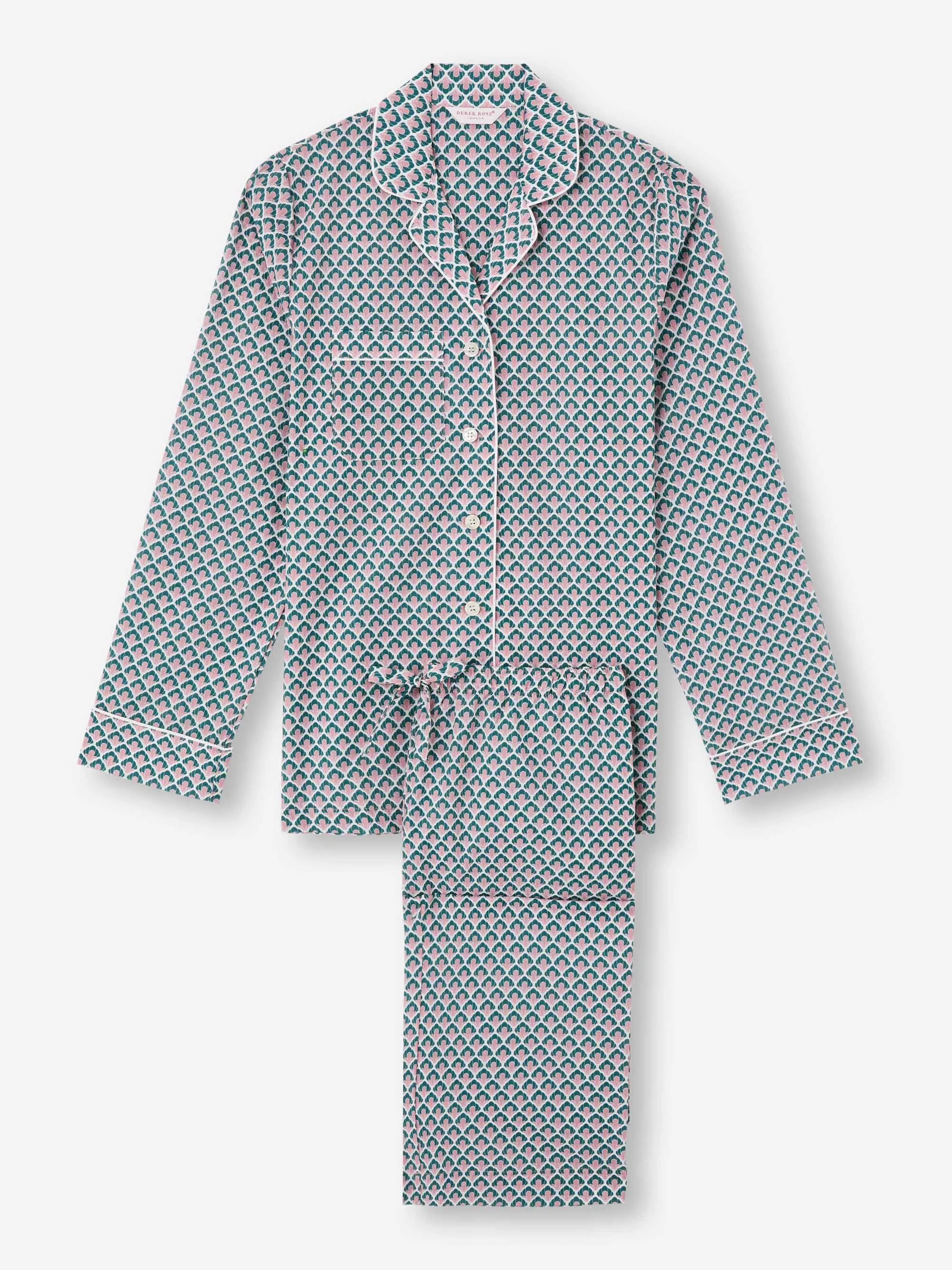 Women's Pajamas Cotton Batiste Jungle Green Scalloped Leaf Print sold by Derek Rose product image thumbnail 2