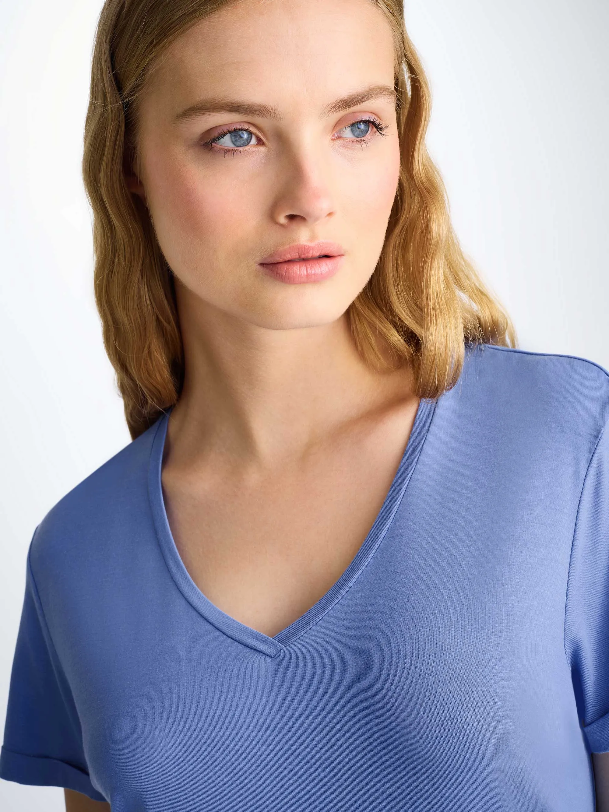 Women's V-Neck Sleep T-Shirt Lara Micro Modal Stretch Cornflower Blue sold by Derek Rose product image thumbnail 5