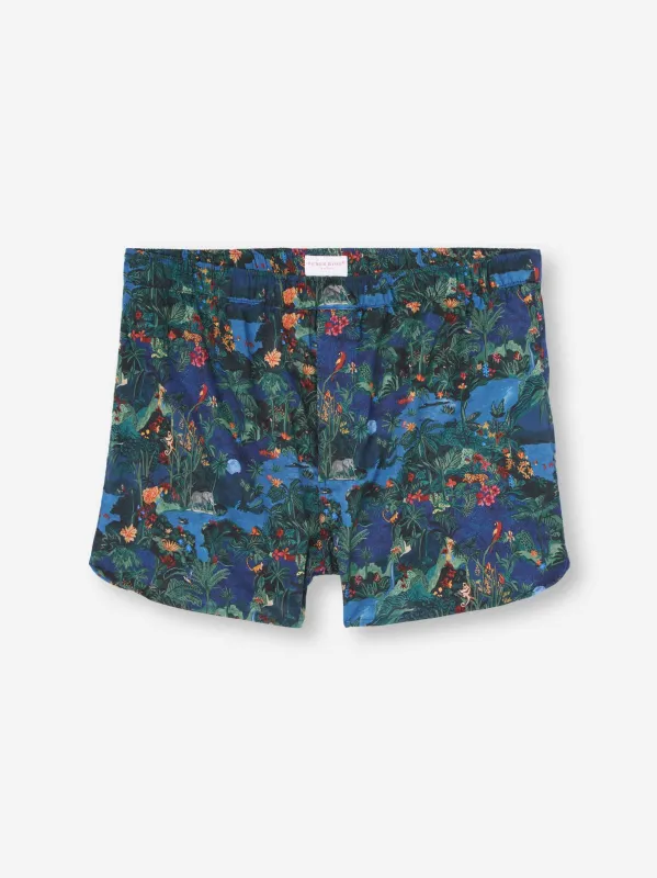 Men's Modern Fit Boxers Cotton Batiste Multi Midnight Jungle Print sold by Derek Rose