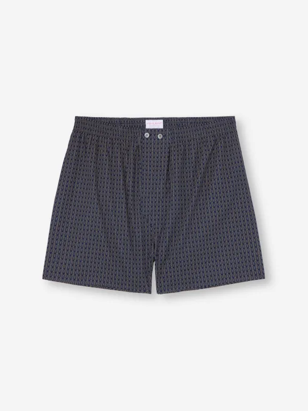 Men's Classic Fit Boxers Cotton Batiste Navy Jungle Leaf Print sold by Derek Rose
