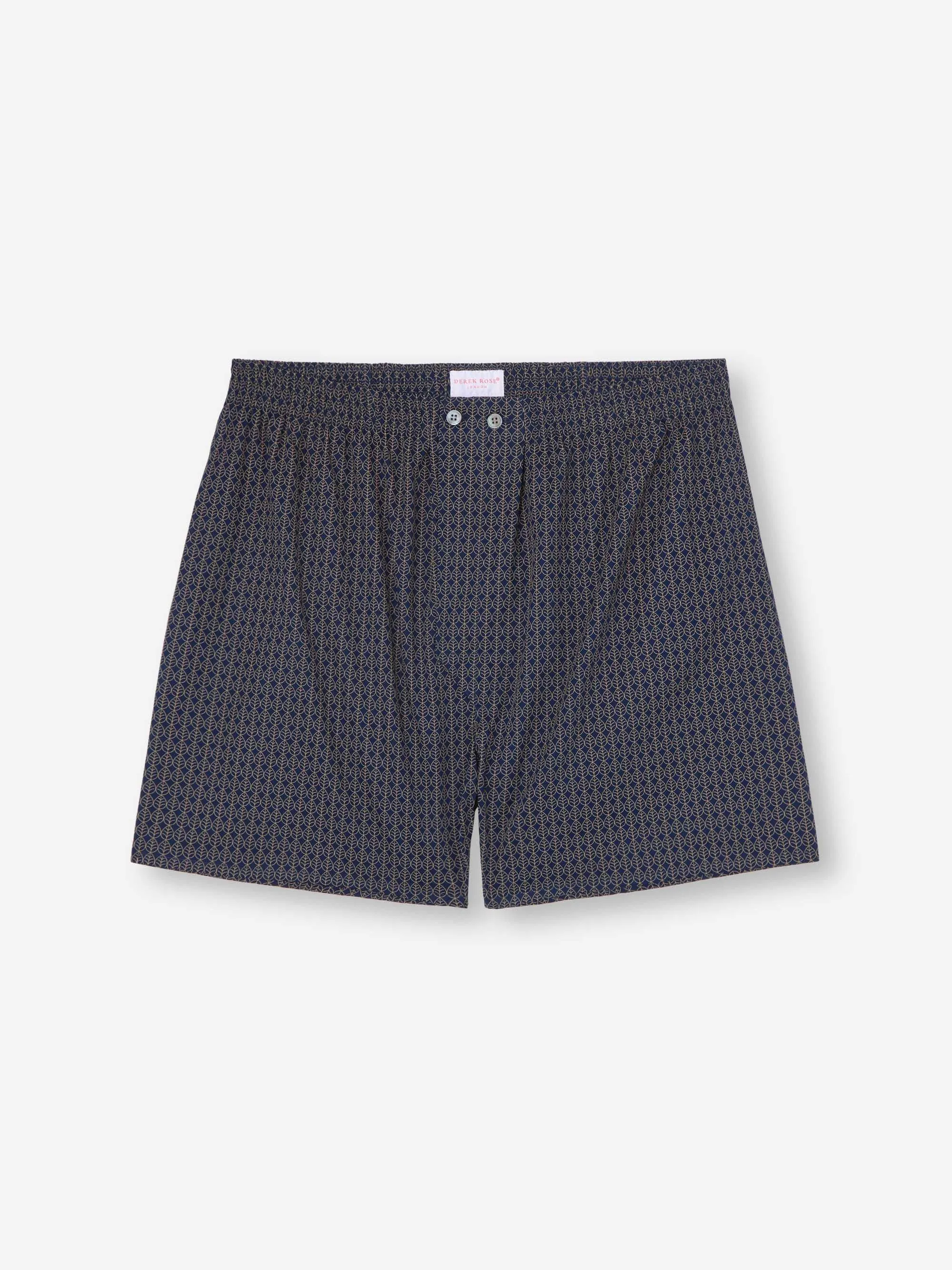 Men's Classic Fit Boxers Cotton Batiste Navy Jungle Leaf Print sold by Derek Rose
