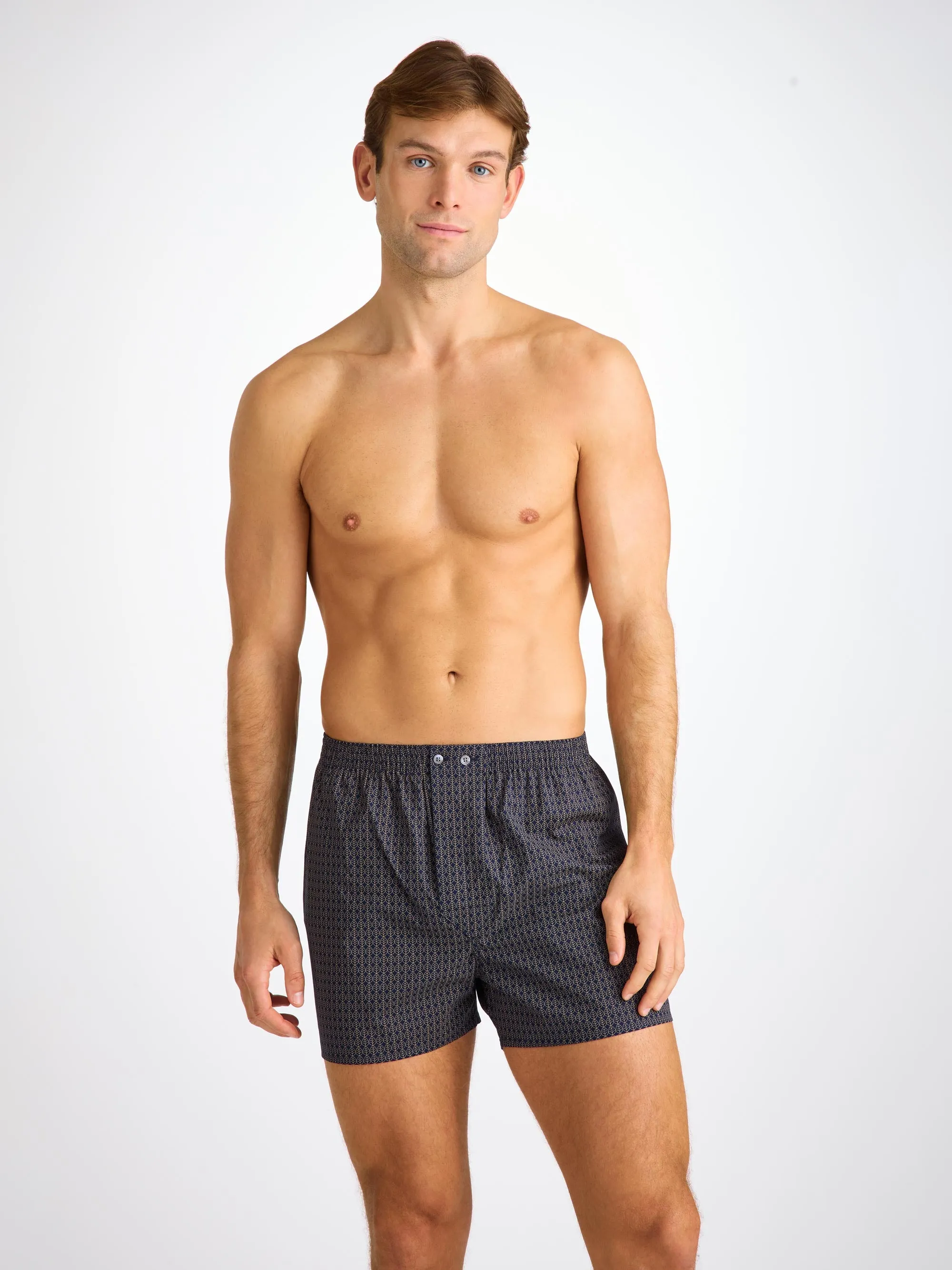 Men's Classic Fit Boxers Cotton Batiste Navy Jungle Leaf Print sold by Derek Rose product image thumbnail 2
