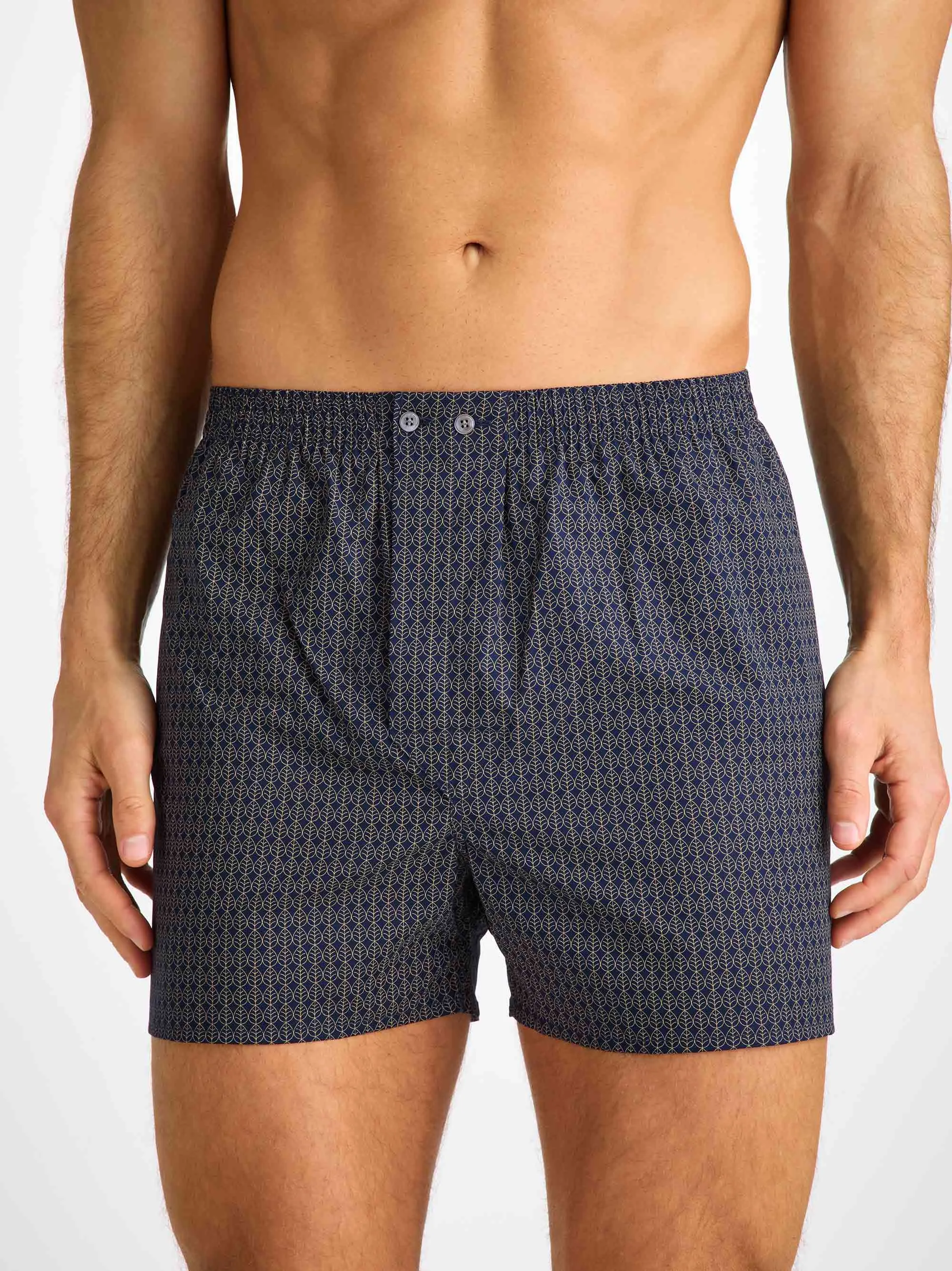 Men's Classic Fit Boxers Cotton Batiste Navy Jungle Leaf Print sold by Derek Rose product image thumbnail 3
