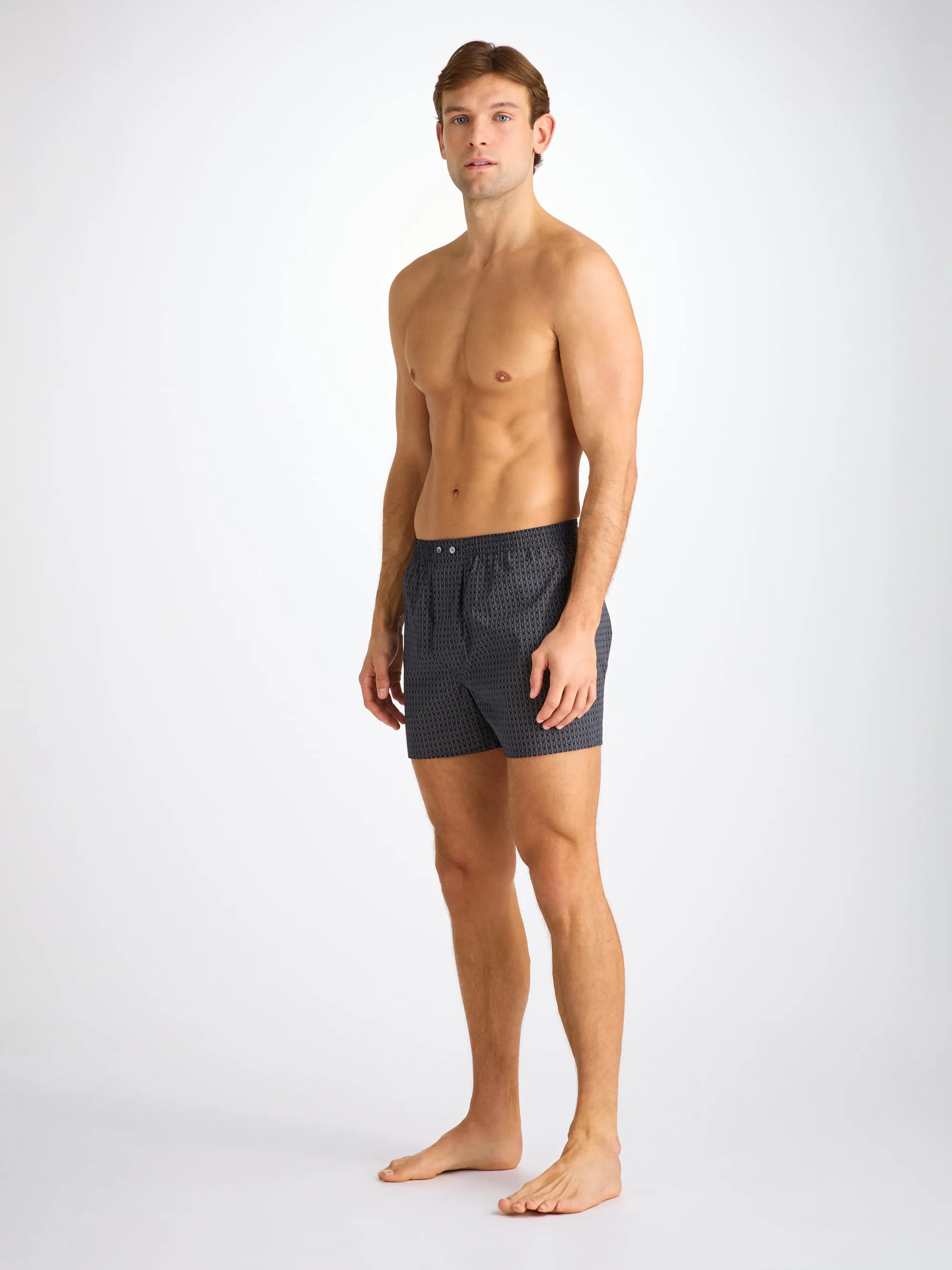 Men's Classic Fit Boxers Cotton Batiste Navy Jungle Leaf Print sold by Derek Rose product image thumbnail 4