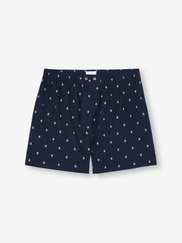 Men's Classic Fit Boxers Cotton Batiste Navy Paisley Motif sold by Derek Rose
