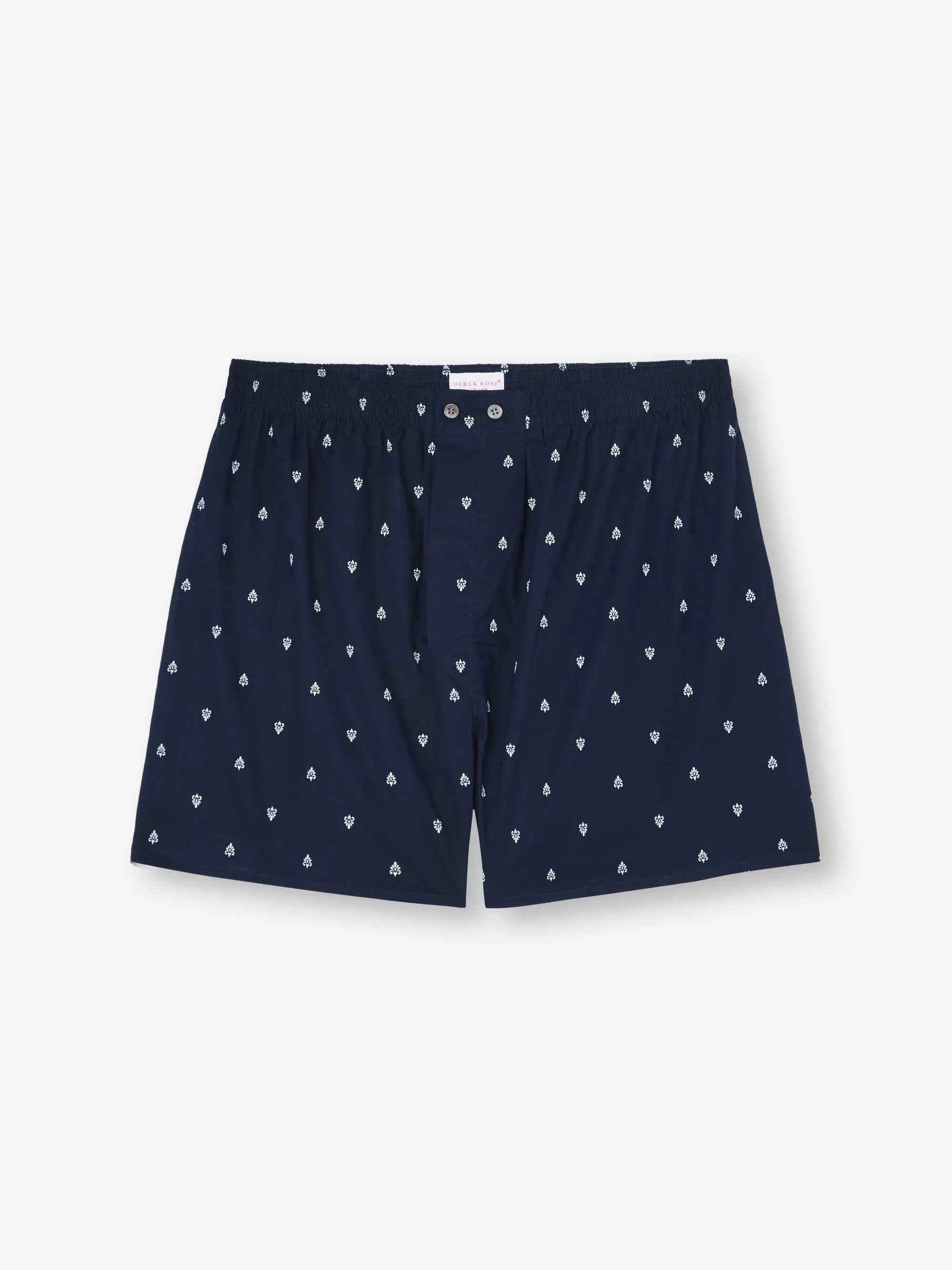 Men's Classic Fit Boxers Cotton Batiste Navy Paisley Motif sold by Derek Rose