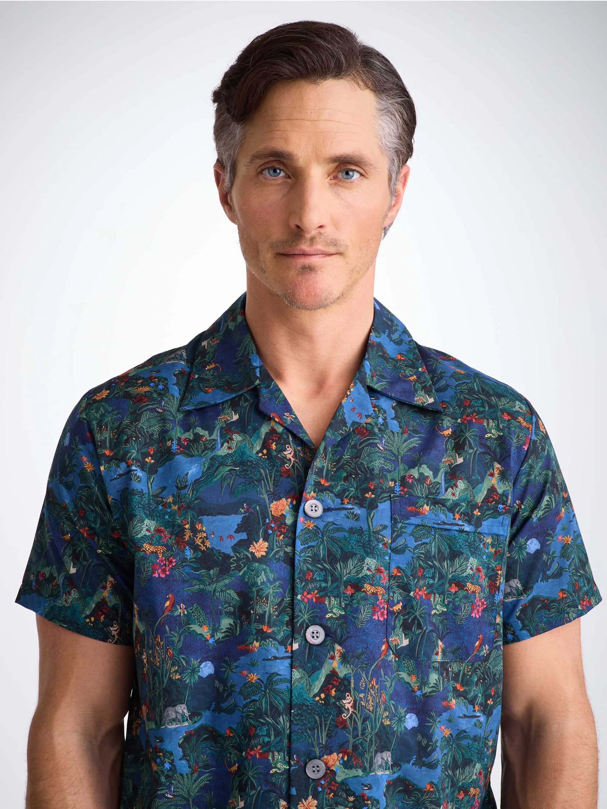 Men's Short Pajamas Cotton Batiste Multi Midnight Jungle Print sold by Derek Rose product image thumbnail 5