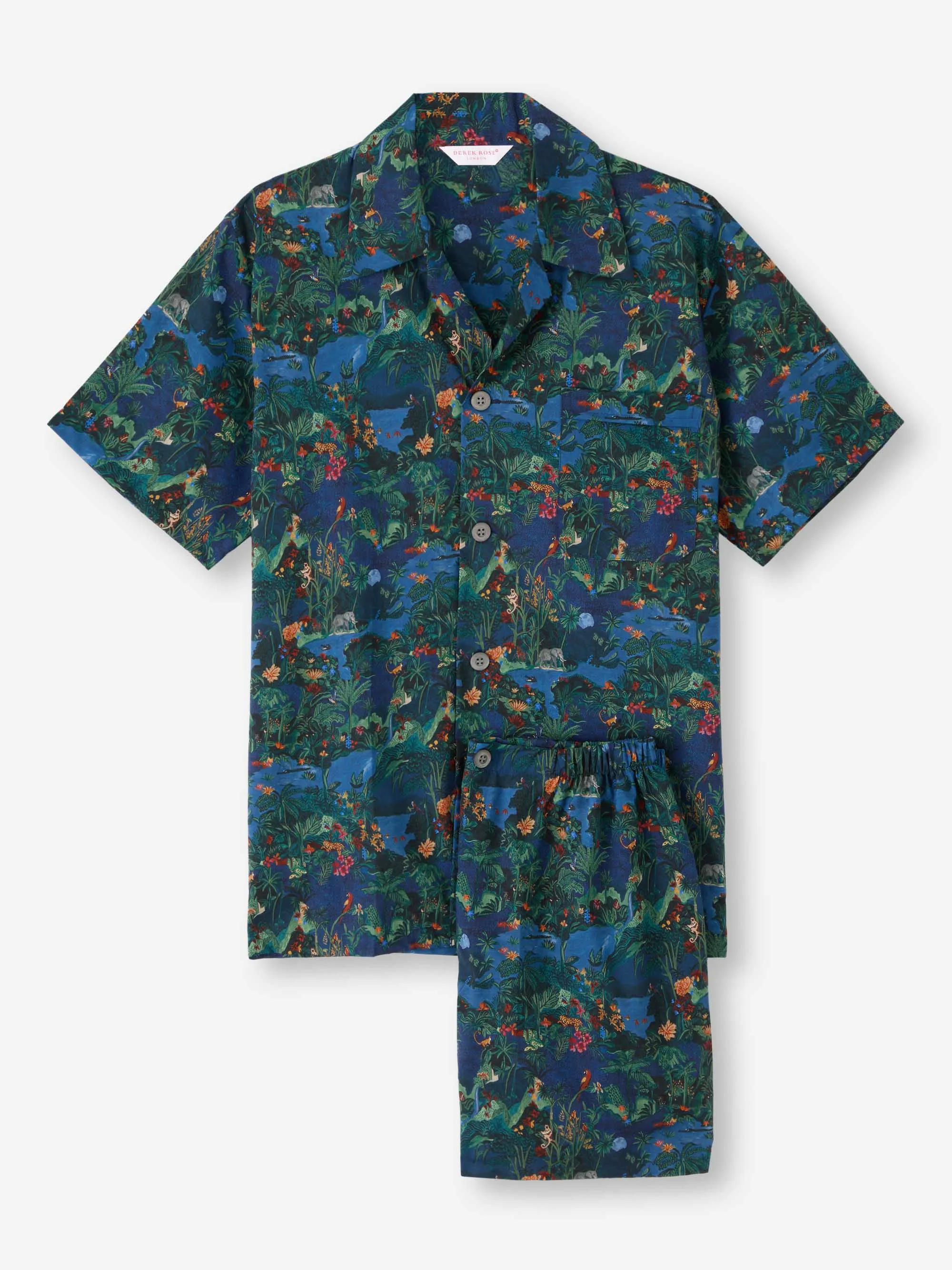 Men's Short Pajamas Cotton Batiste Multi Midnight Jungle Print sold by Derek Rose product image thumbnail 2