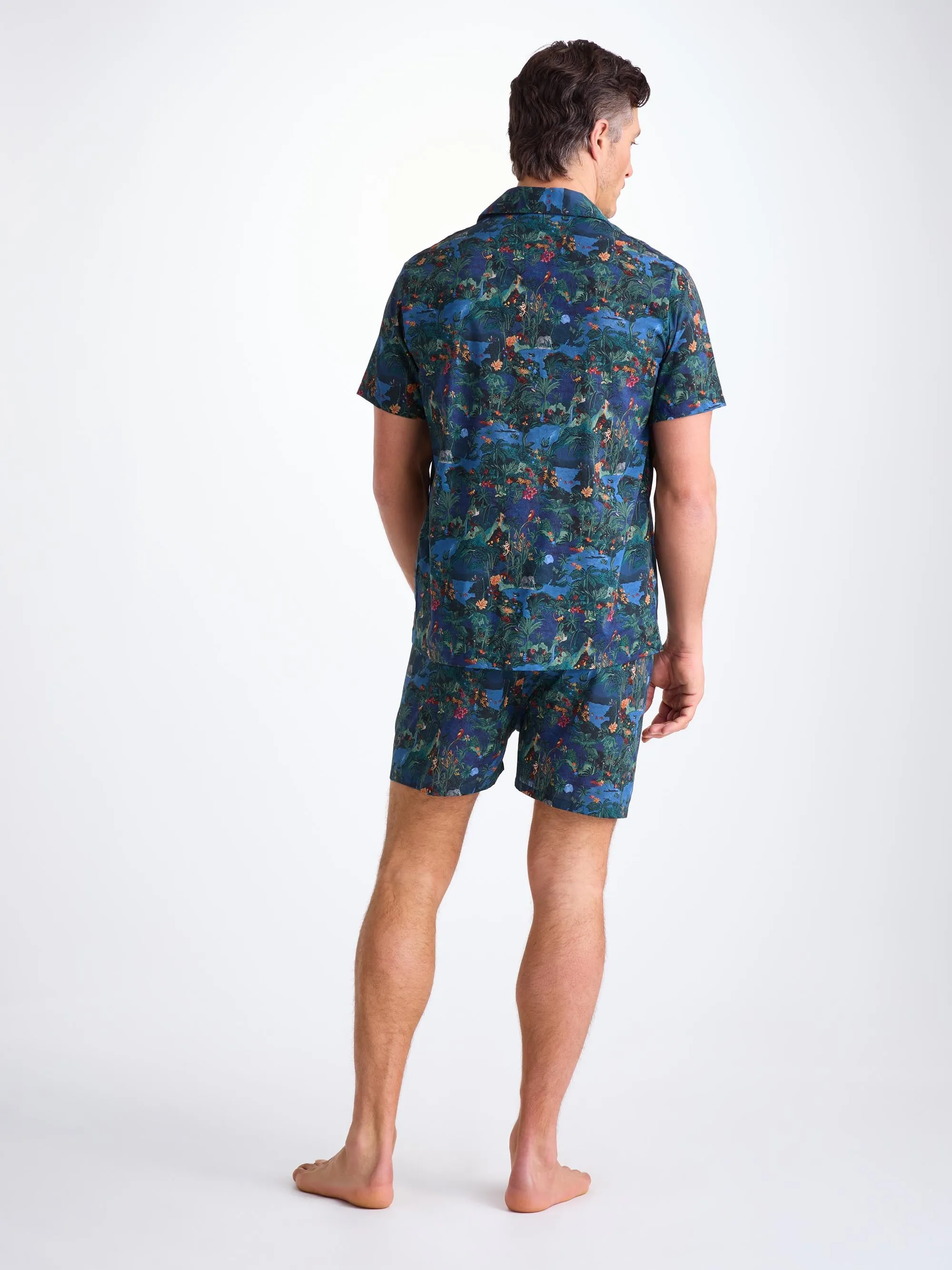Men's Short Pajamas Cotton Batiste Multi Midnight Jungle Print sold by Derek Rose product image thumbnail 3
