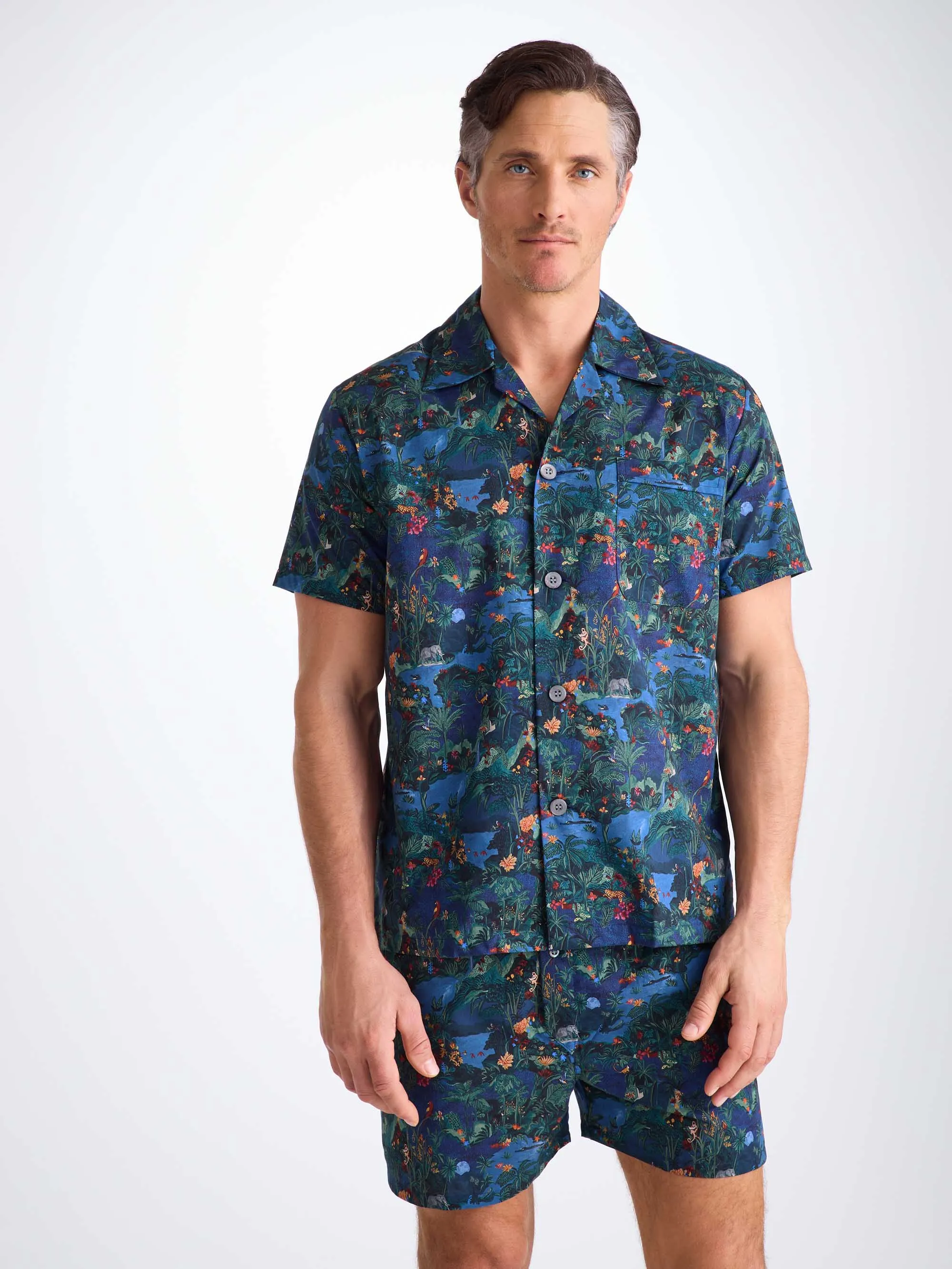 Men's Short Pajamas Cotton Batiste Multi Midnight Jungle Print sold by Derek Rose product image thumbnail 4
