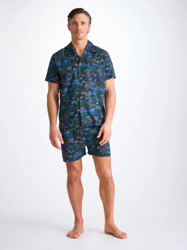 Men's Short Pajamas Cotton Batiste Multi Midnight Jungle Print sold by Derek Rose