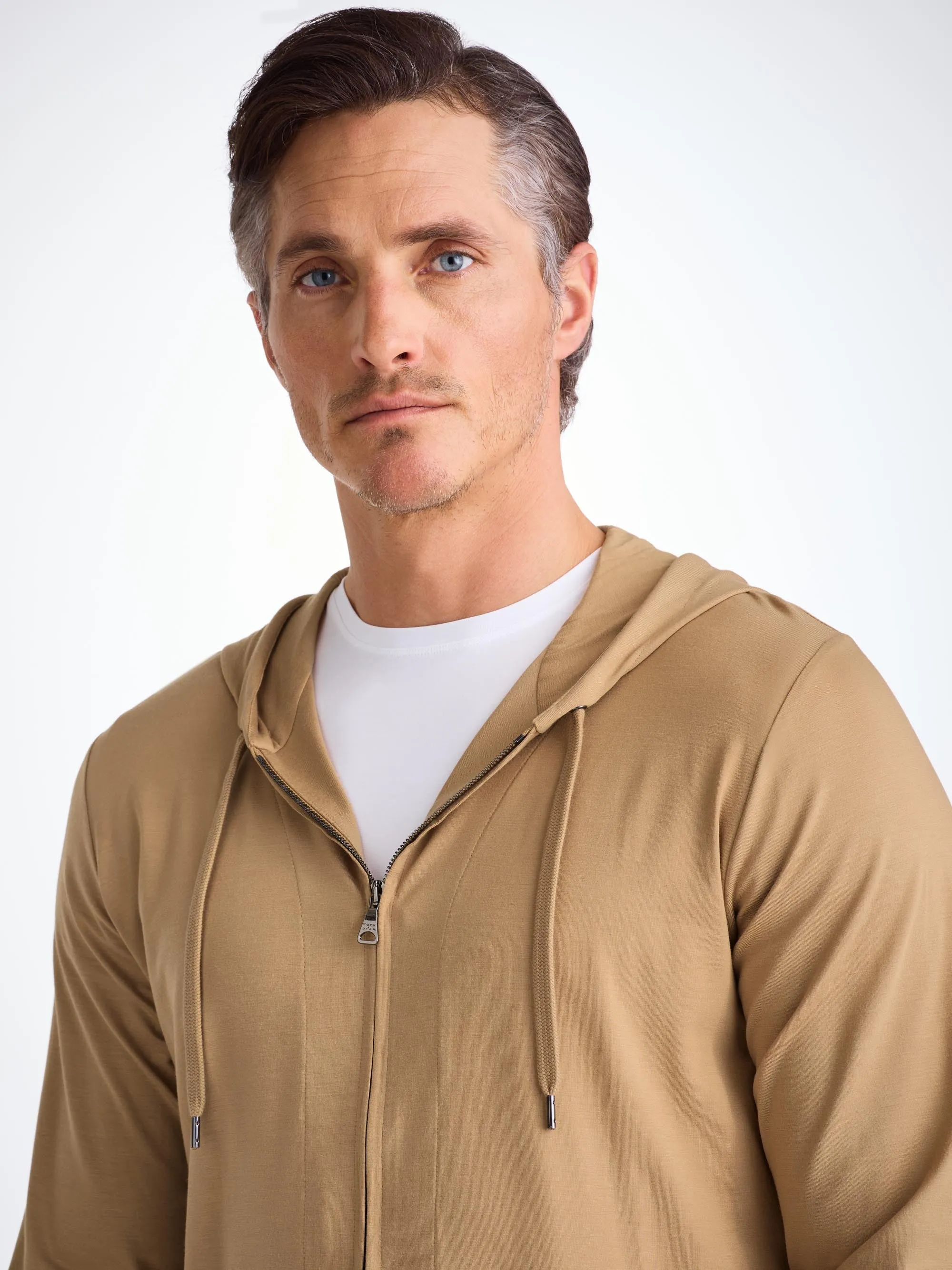 Men's Zip Up Hoodie Basel Micro Modal Stretch Camel sold by Derek Rose product image thumbnail 5