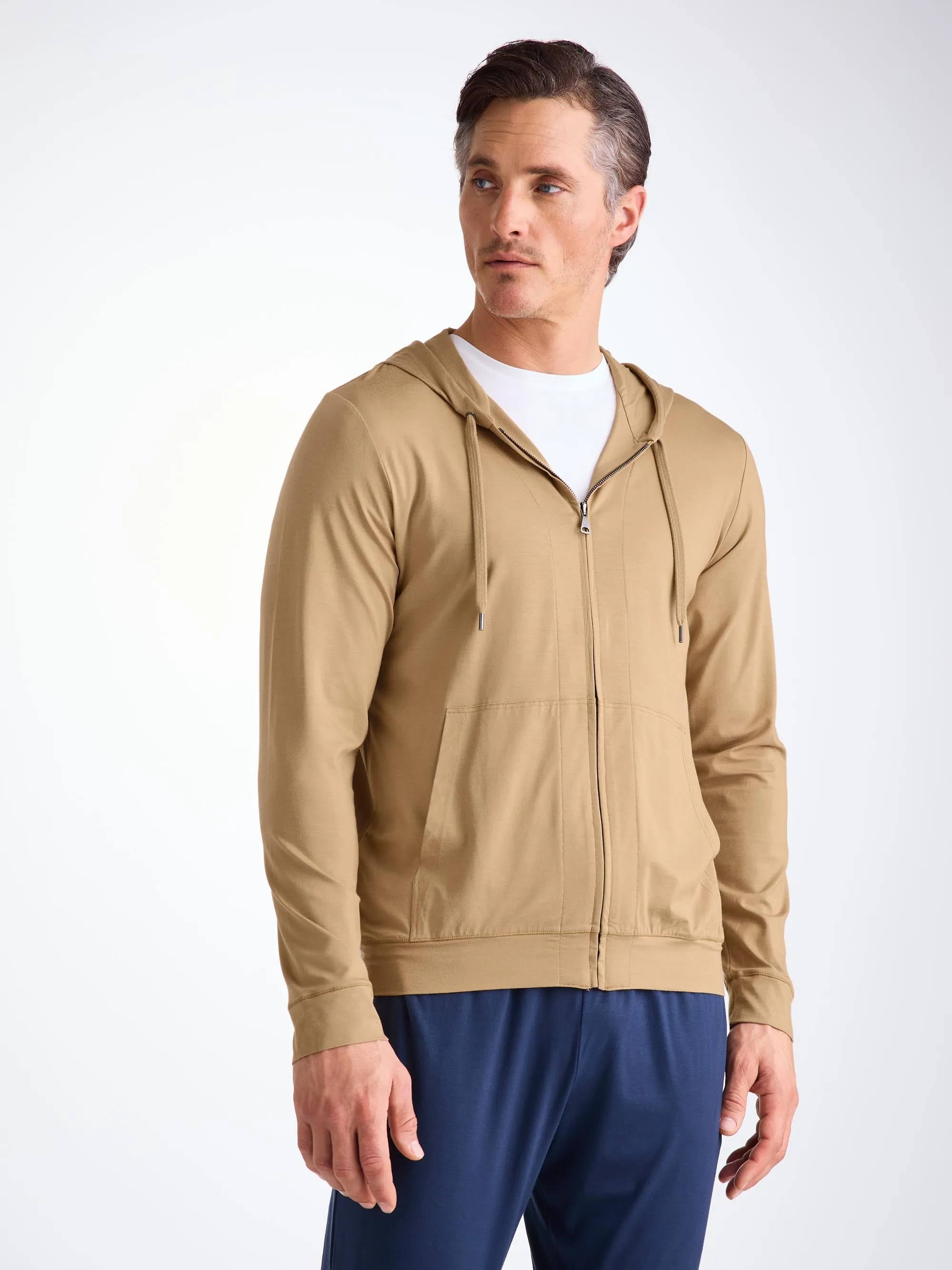 Men's Zip Up Hoodie Basel Micro Modal Stretch Camel sold by Derek Rose