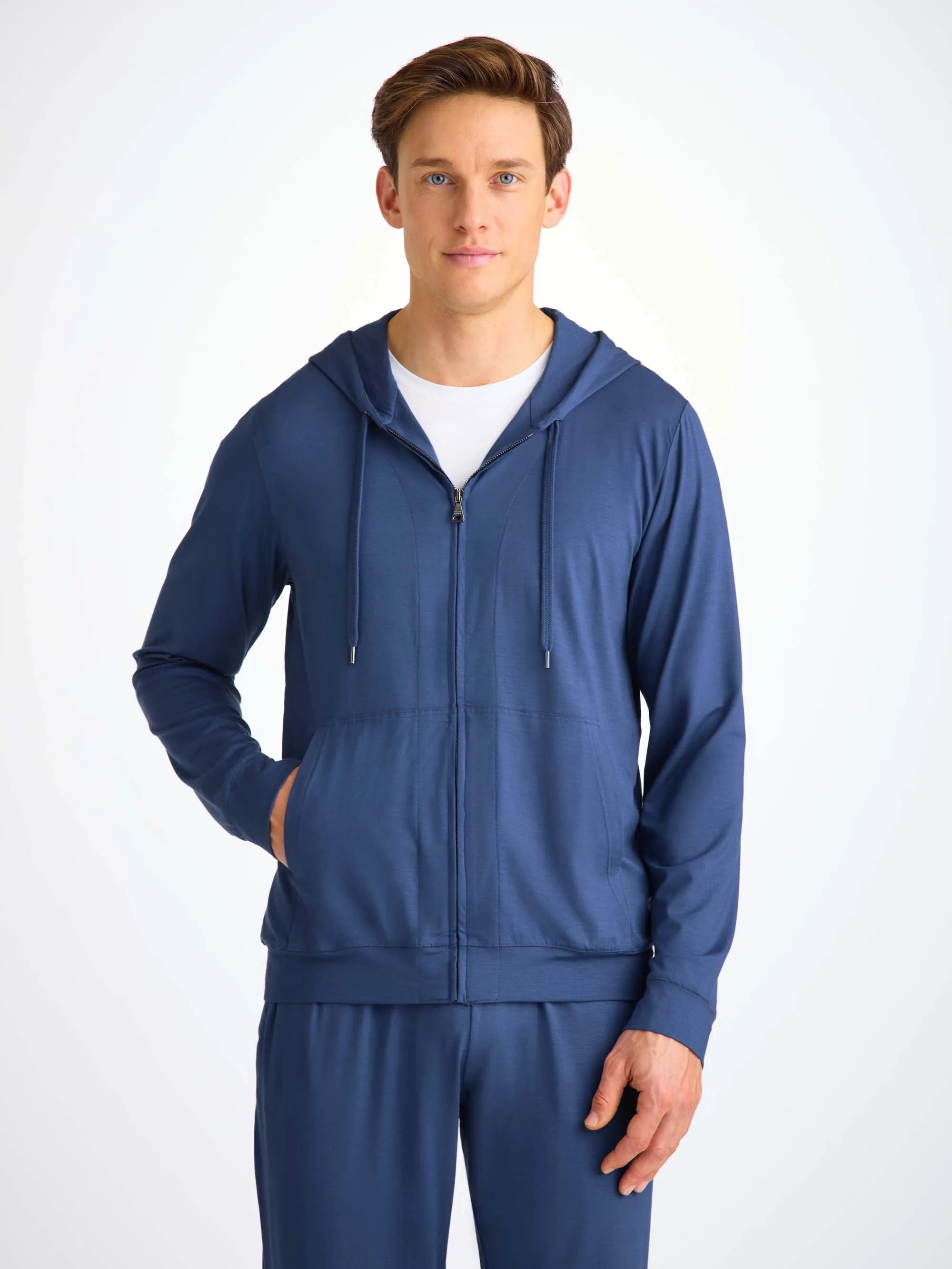 Men's Zip Up Hoodie Basel Micro Modal Stretch Sapphire sold by Derek Rose