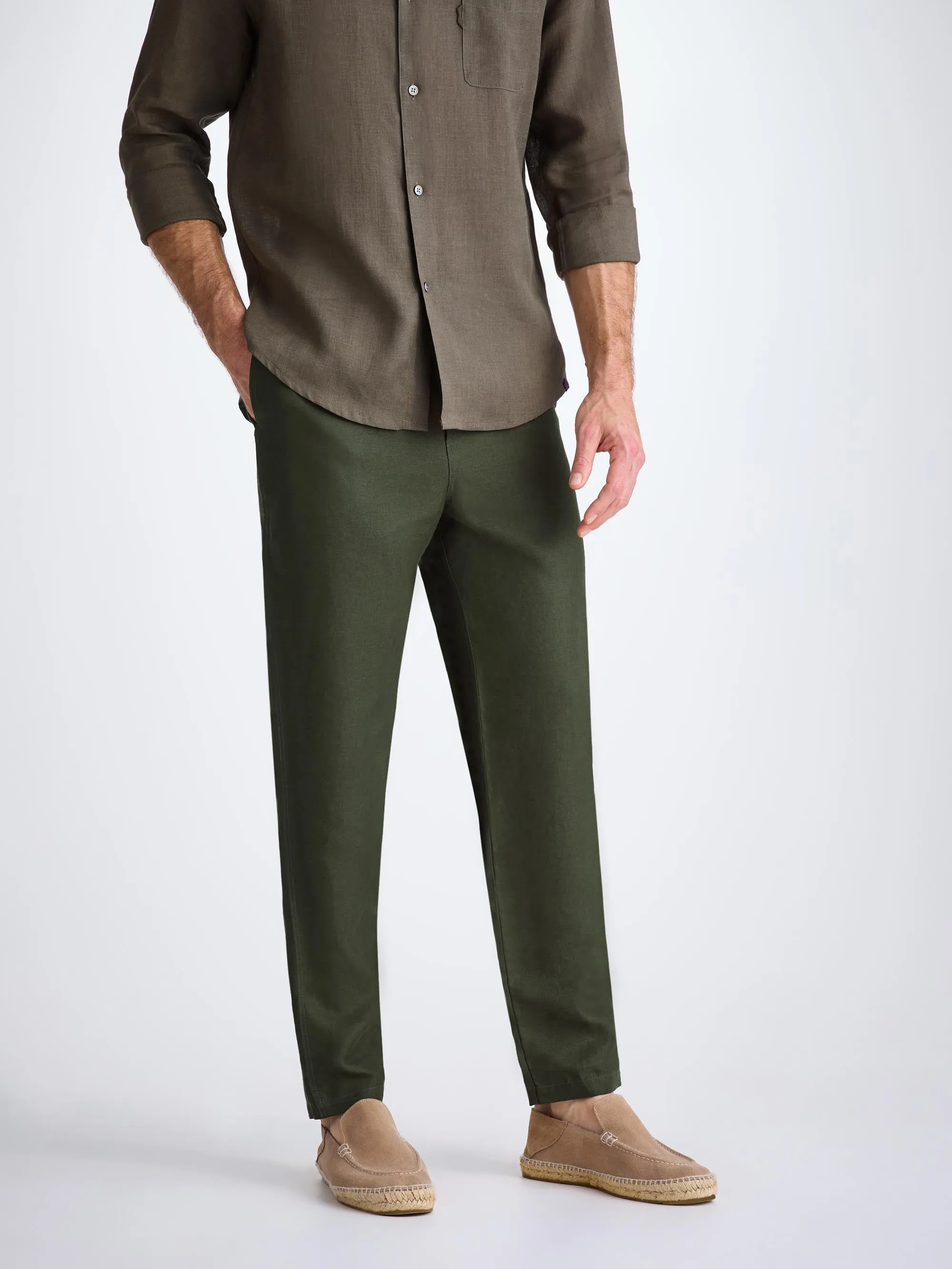 Men's Pants Sydney Linen Khaki sold by Derek Rose