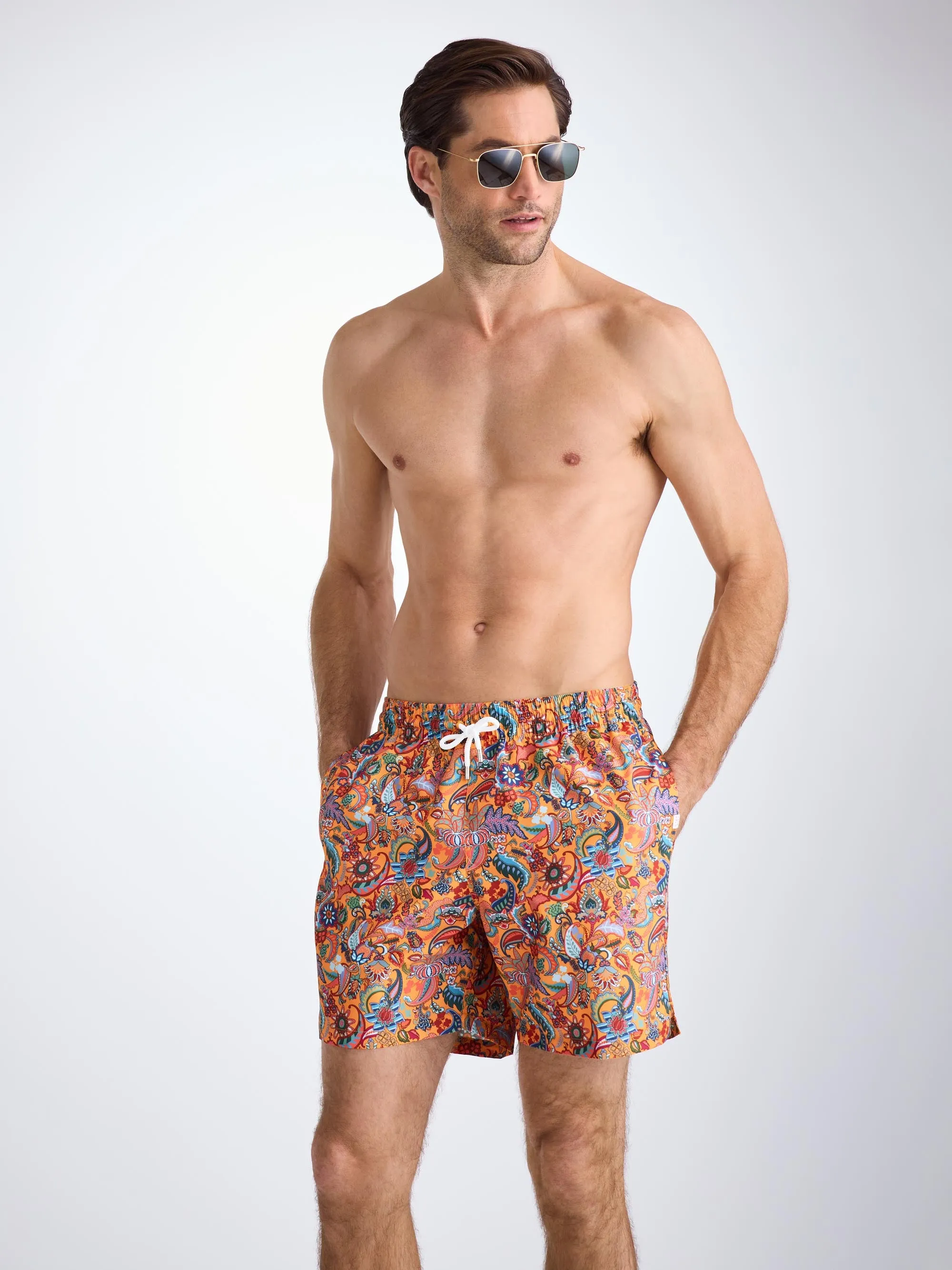 Men's Swim Trunks Apricot Jungle Paisley Print sold by Derek Rose