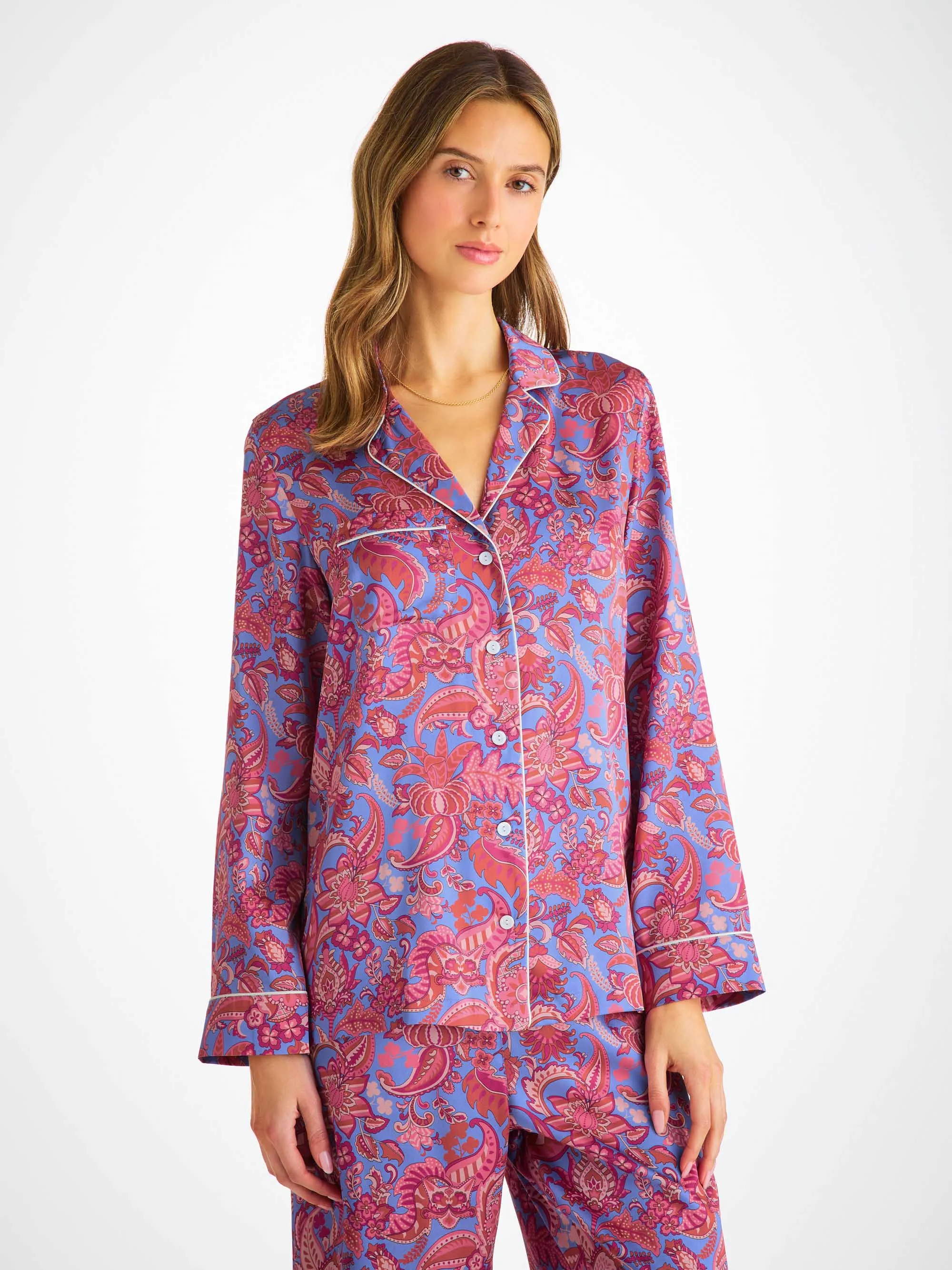 Women's Pajamas Silk Satin Amethyst Jungle Paisley Pattern sold by Derek Rose product image thumbnail 3