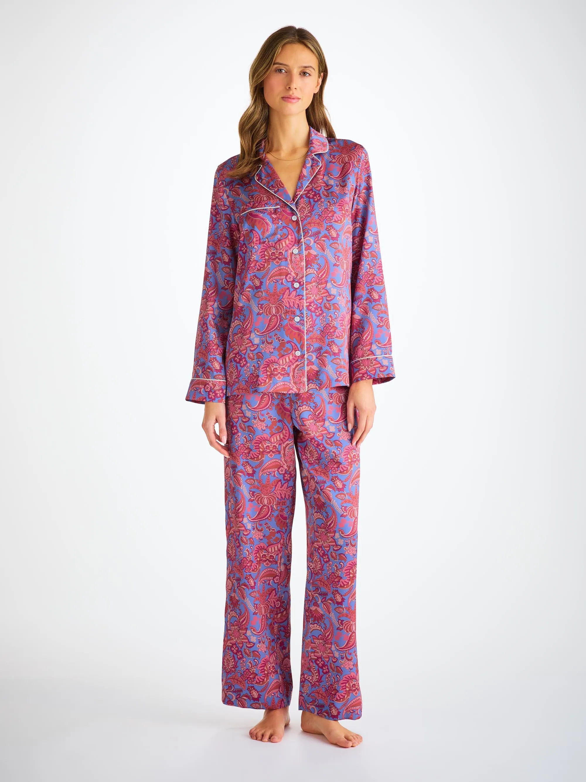 Women's Pajamas Silk Satin Amethyst Jungle Paisley Pattern sold by Derek Rose