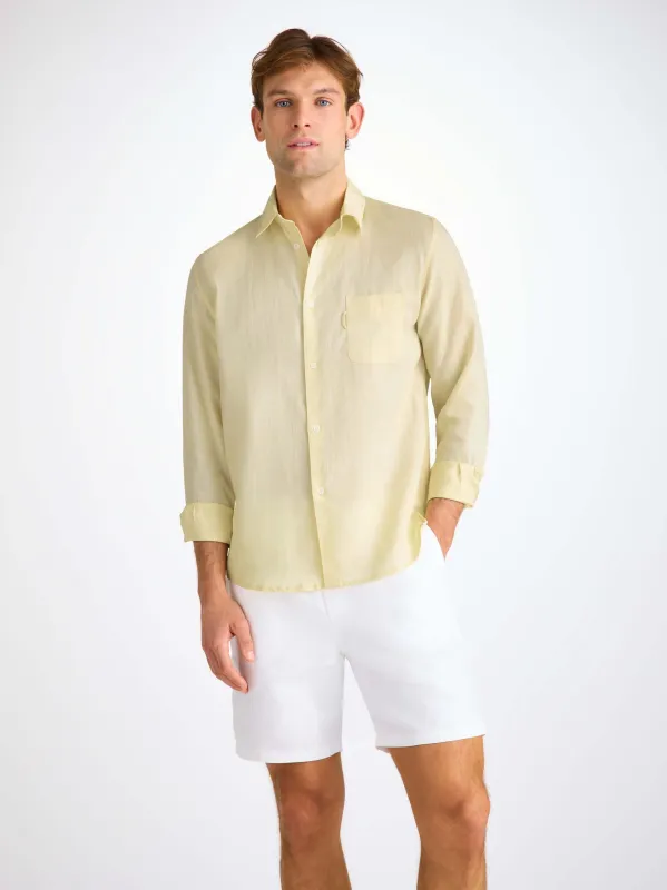 Men's Shirt Monaco Linen Buttermilk sold by Derek Rose