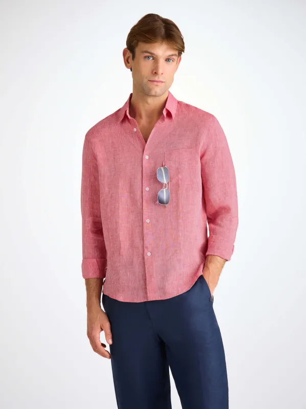 Men's Shirt Monaco Linen Red sold by Derek Rose