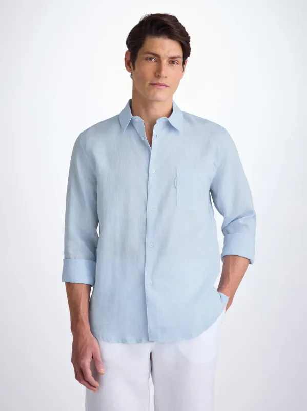 Men's Shirt Monaco Linen Sky Blue sold by Derek Rose