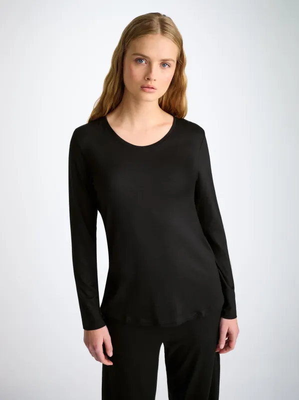 Women's Long Sleeve T-Shirt Lara Micro Modal Stretch Black sold by Derek Rose